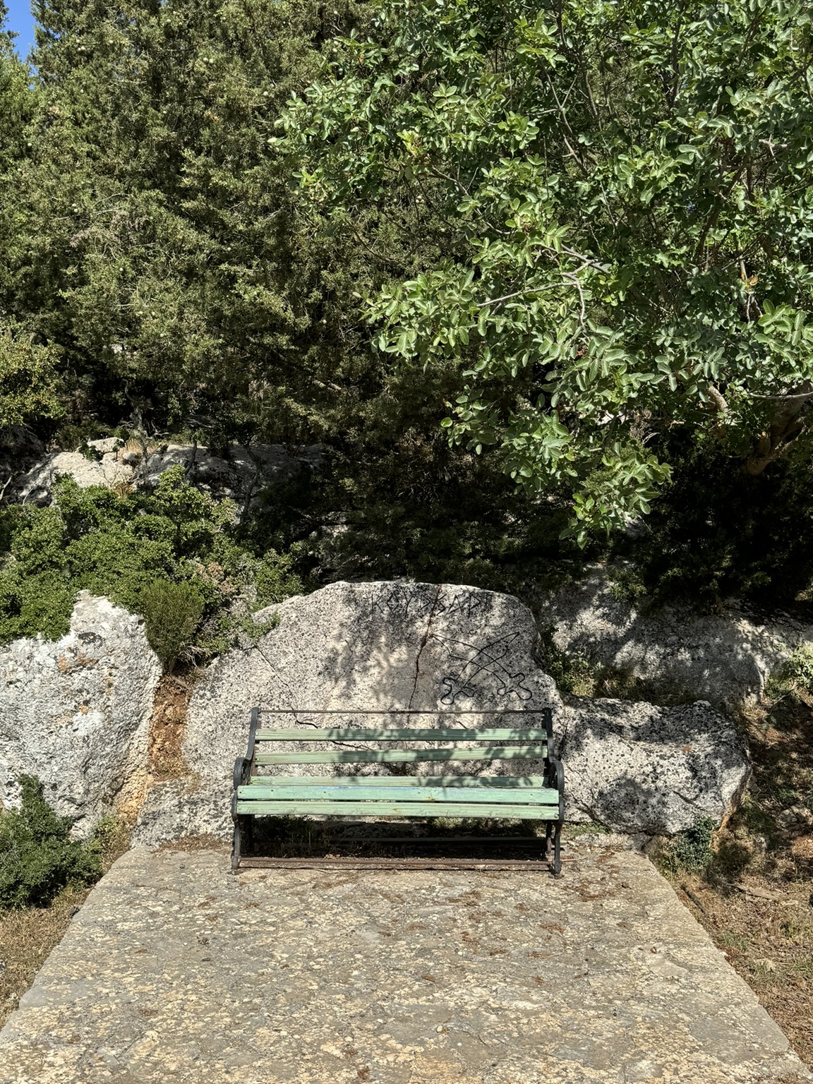 Sitting bench on land for sale in Ithaca Greece Anoghi