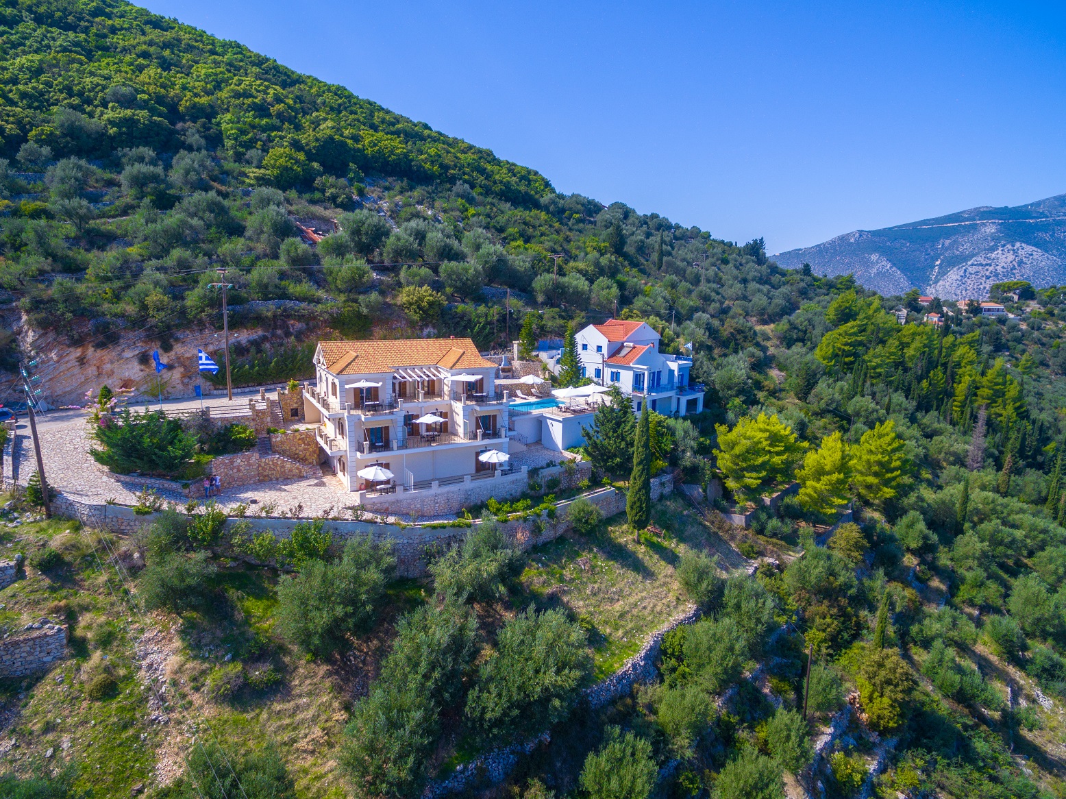 Aerial view of apartment complex for sale in Ithaca Greece Vathi