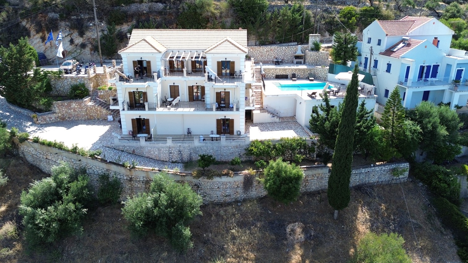 Aerial views of apartment complex for sale in Ithaca Greece Vathi