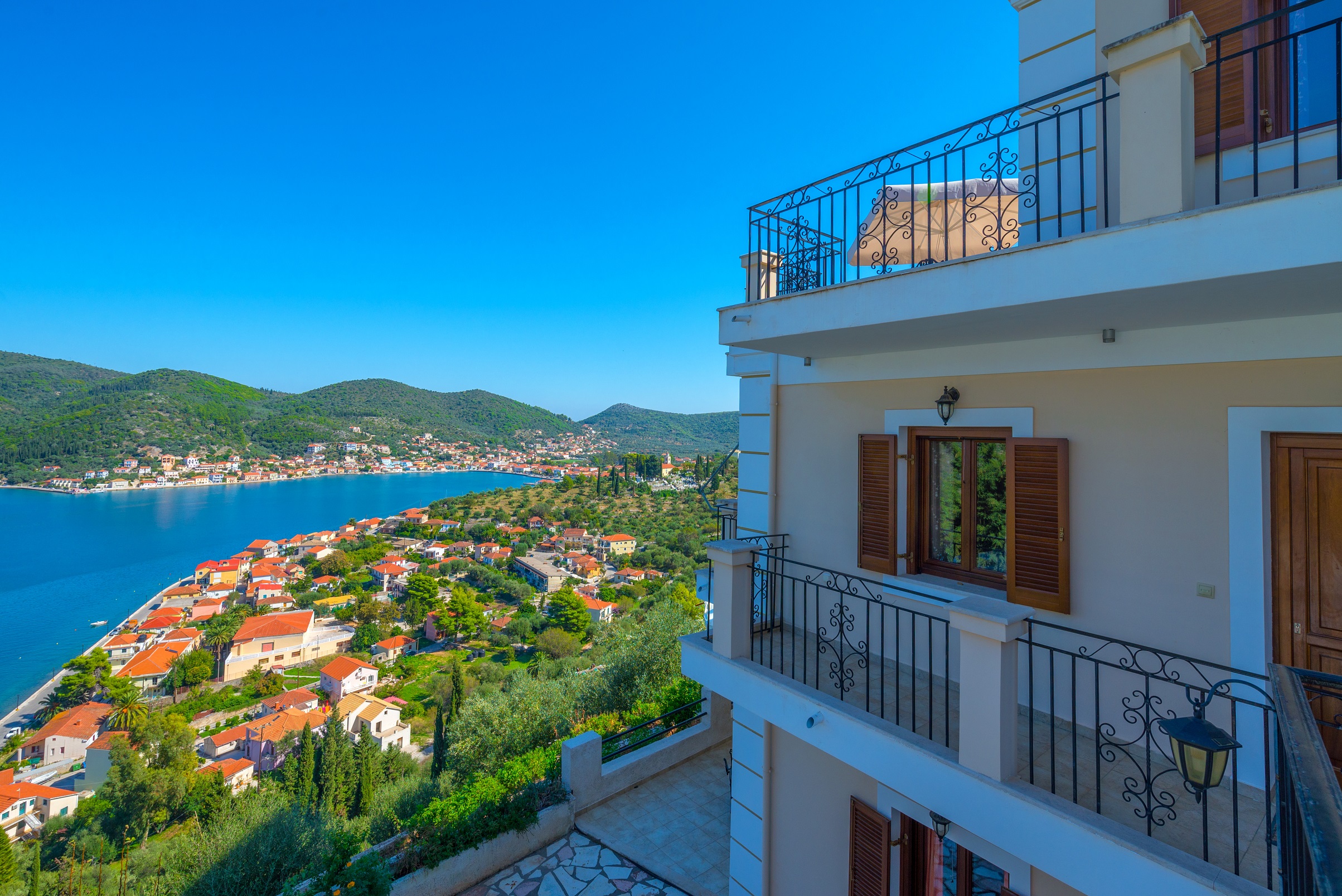 Exterior and views of apartment complex for sale in Ithaca Greece Vathi