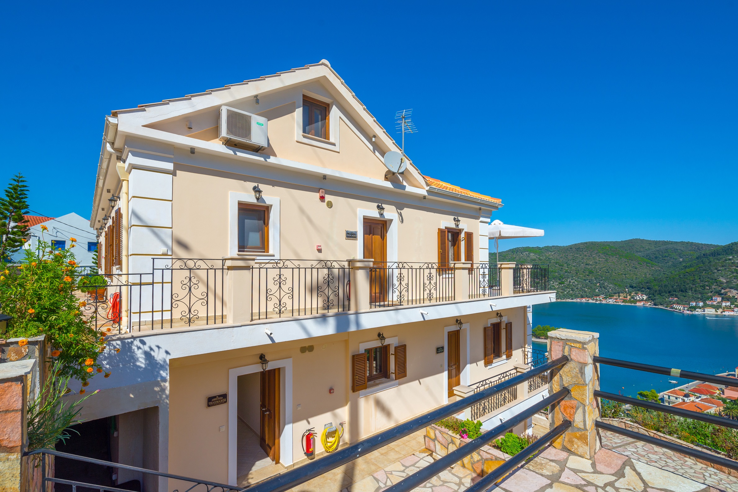 Exterior and views of apartment complex in Ithaca Greece Vathi