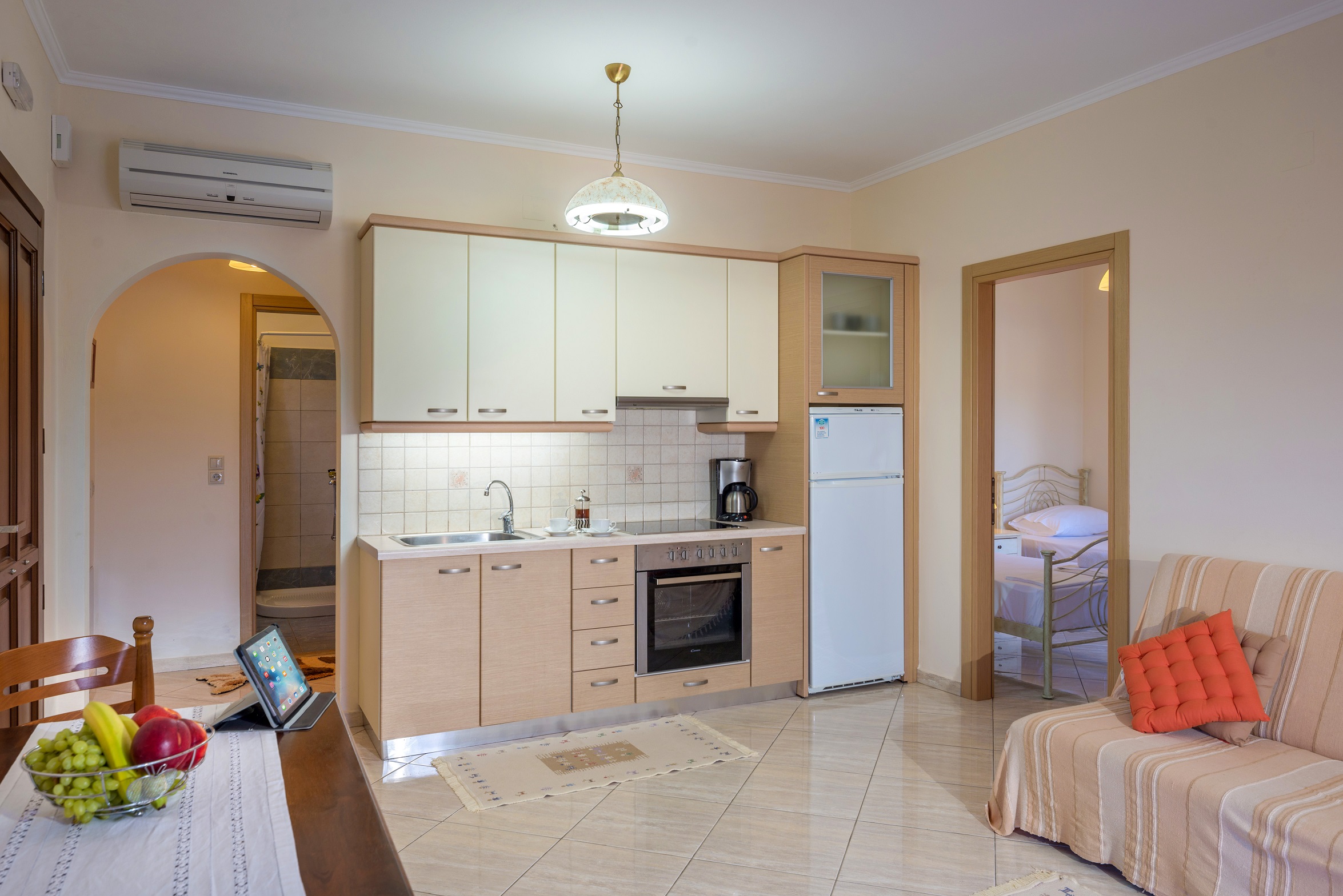 Kitchen and living area of apartment complex for sale in Ithaca Greece Vathi