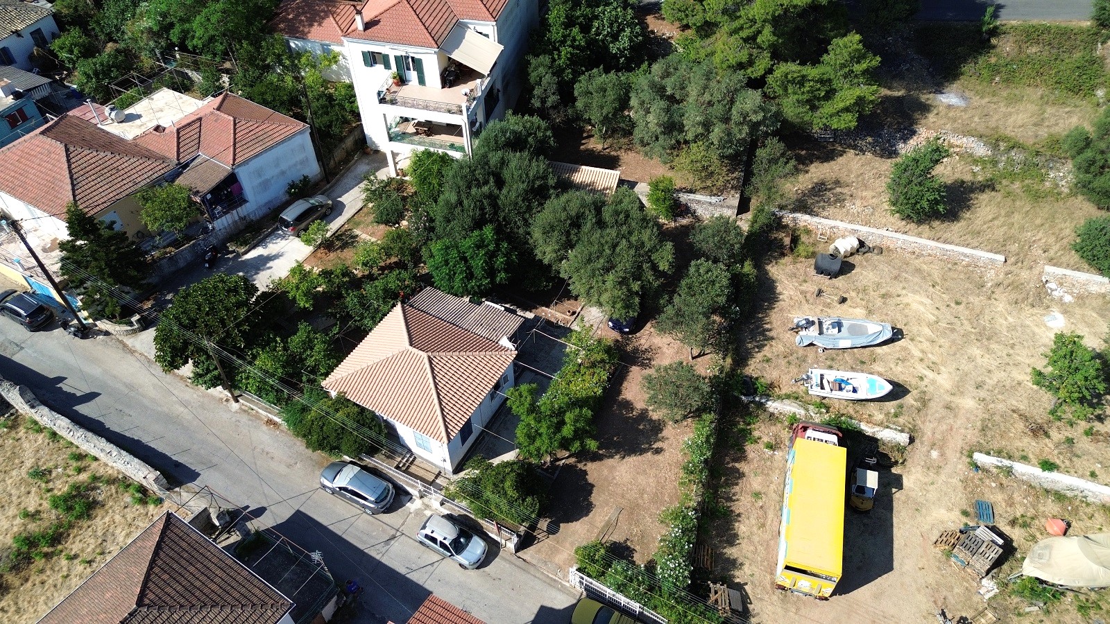 Aerial view of house with garden for sale in Ithaca Greece Vathi