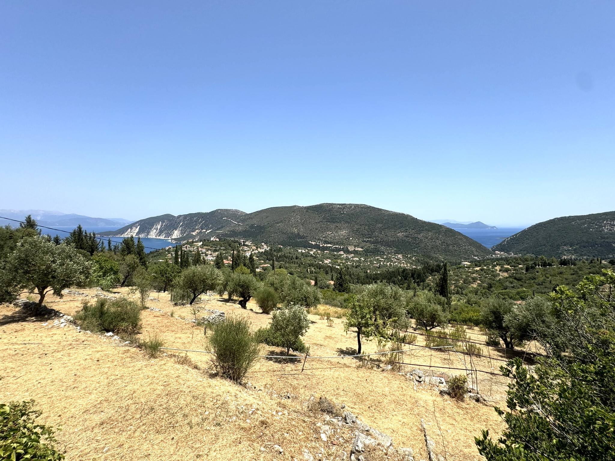 Garden and views of house for sale in Ithaca Greece Platrithya