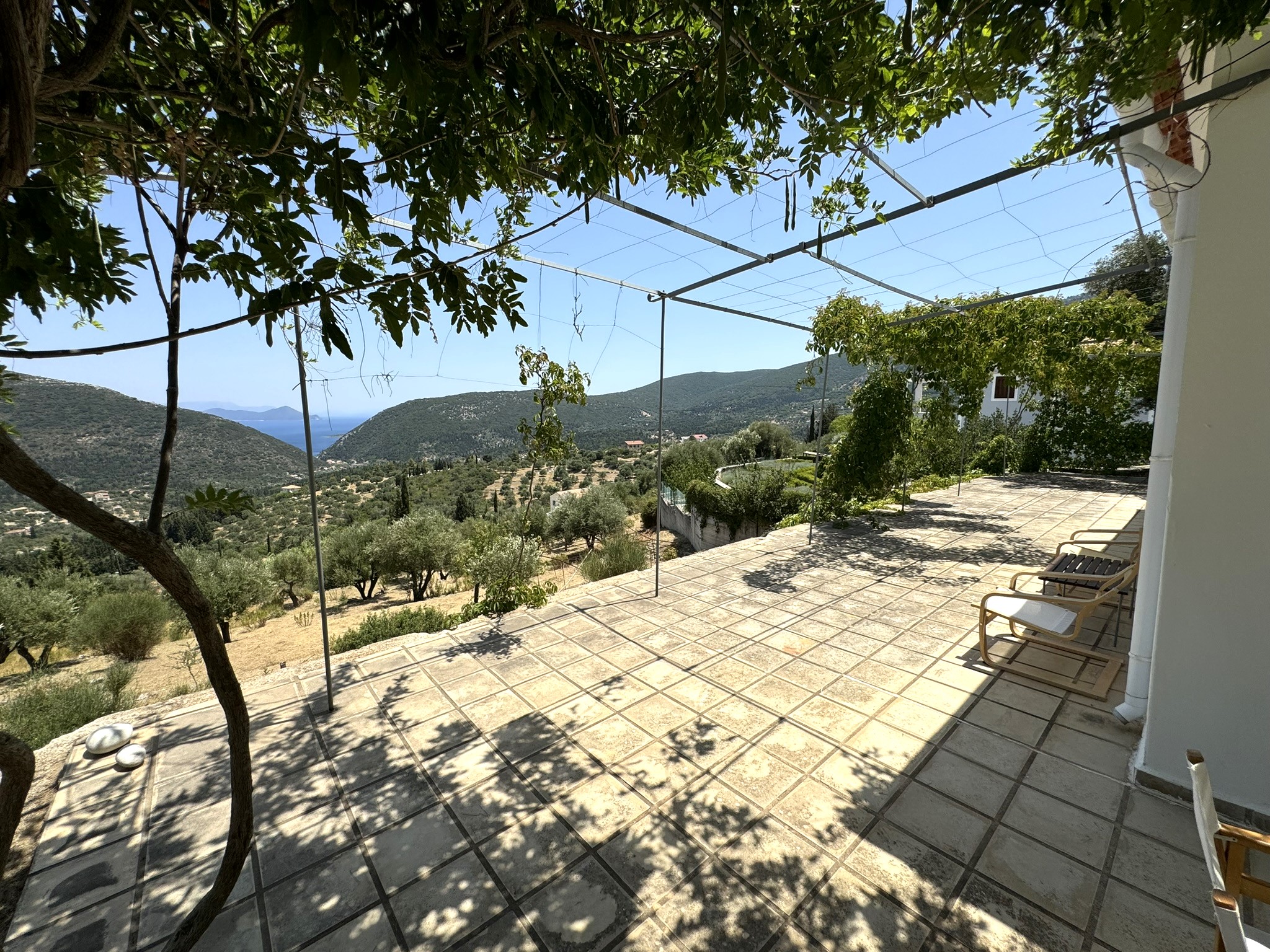 Patio and views of house for sale in Ithaca Greece Platrithya