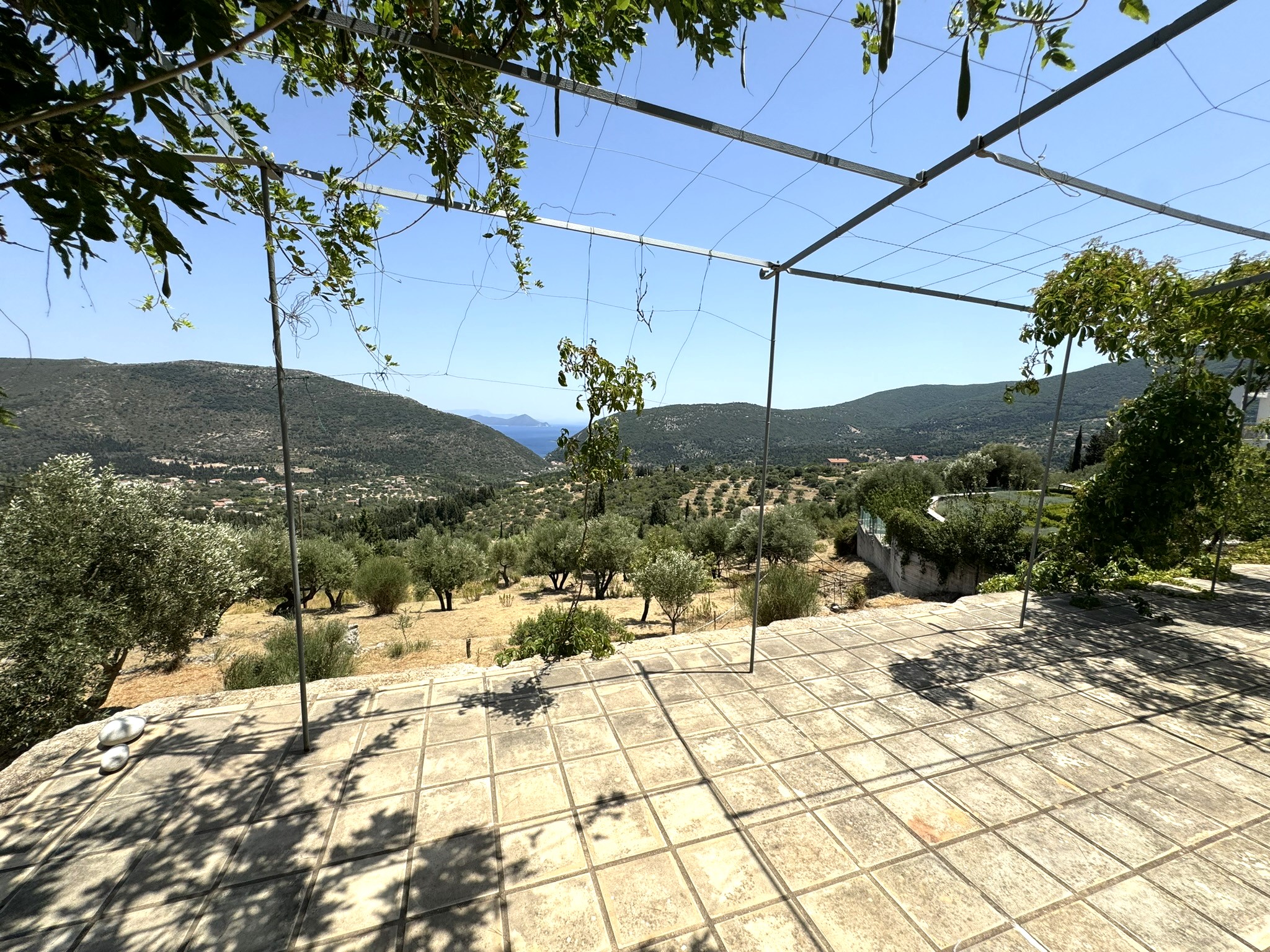 Patio and views of house for sale in Ithaca Greece Platrithya