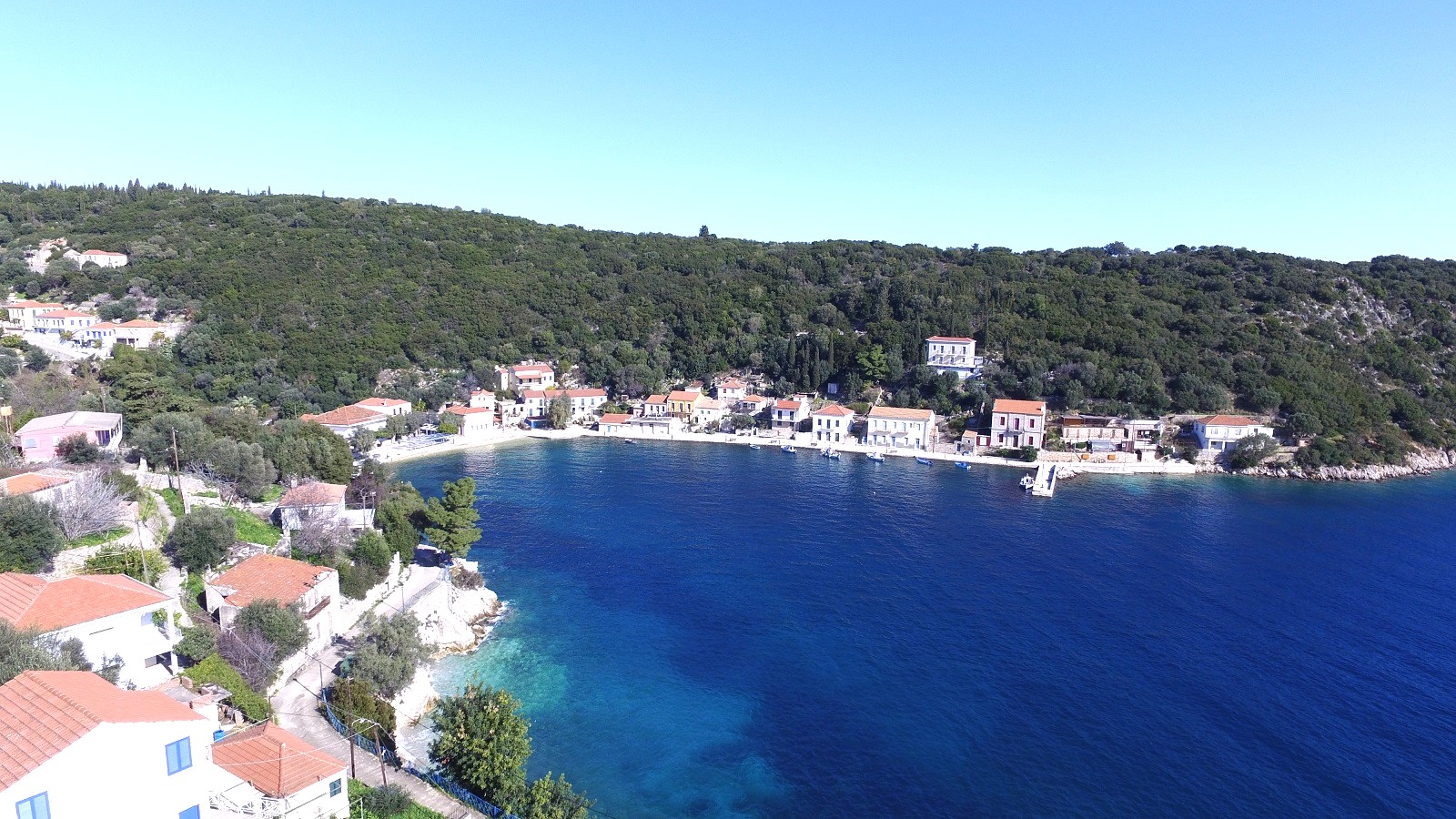 Aerial views of house for sale in Ithaca Greece Kioni