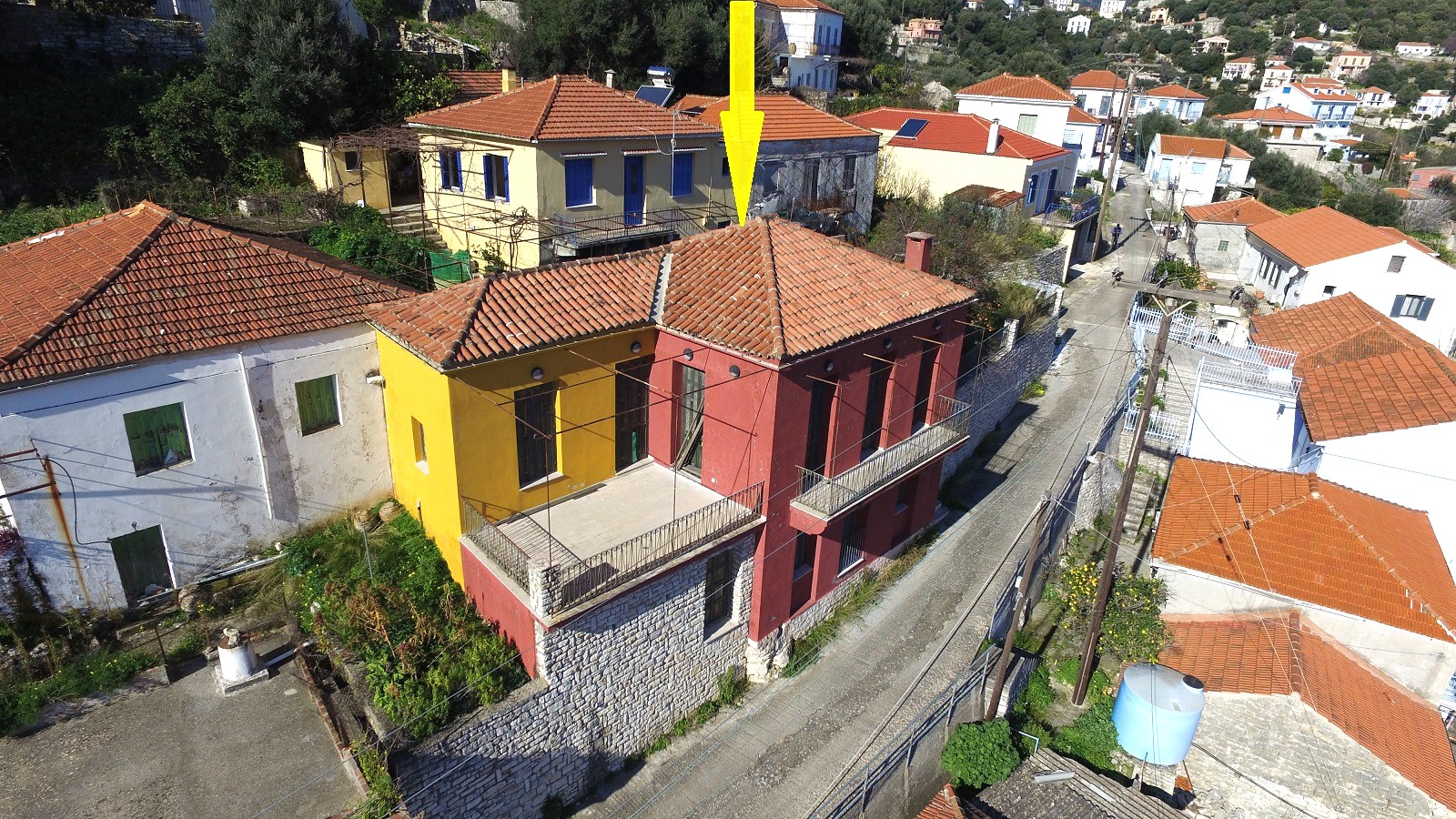 Aerial view and location of house for sale in Ithaca Greece Kioni