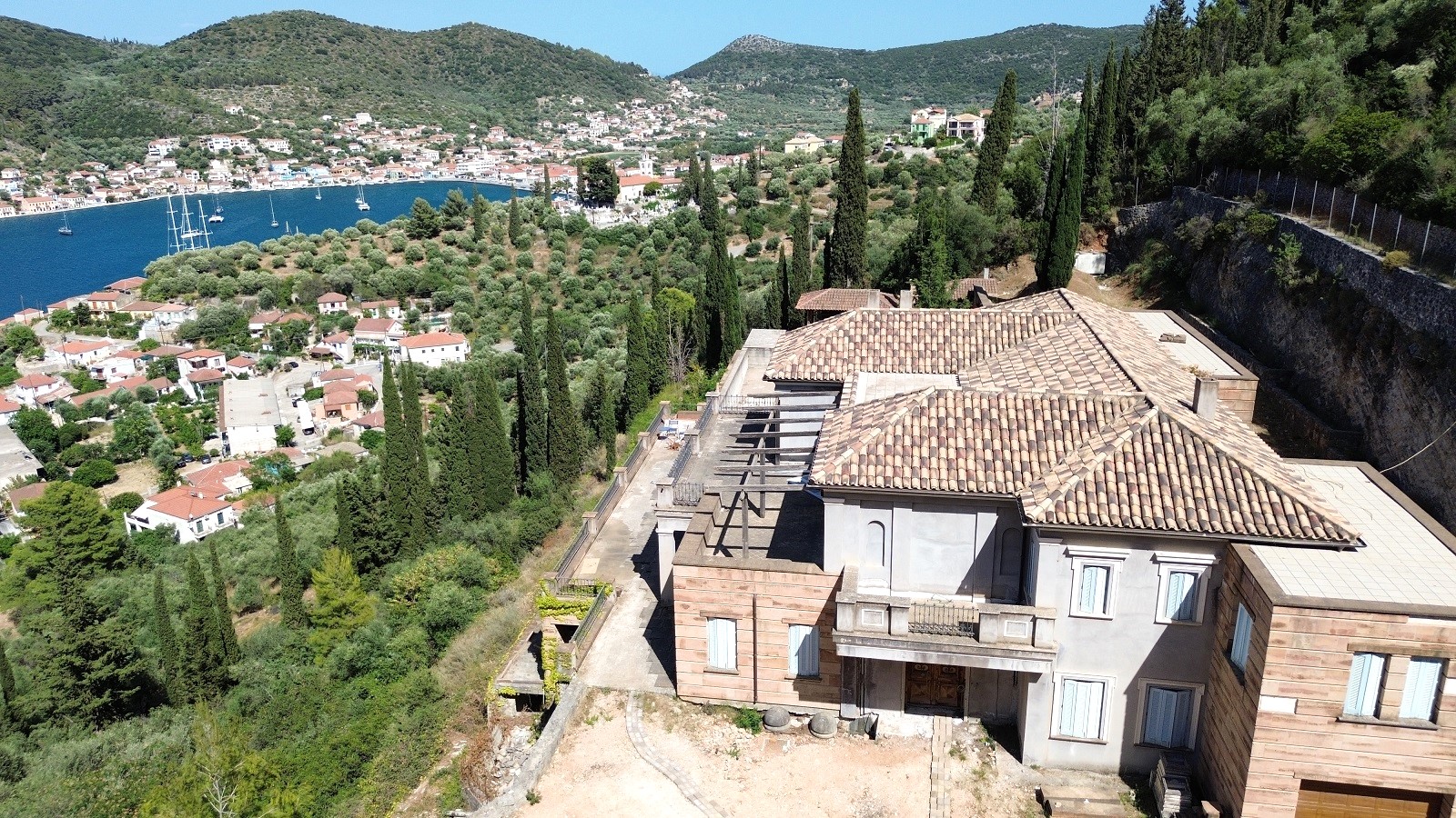 Aerial view of boutique for sale in Ithaca Greece Vathi