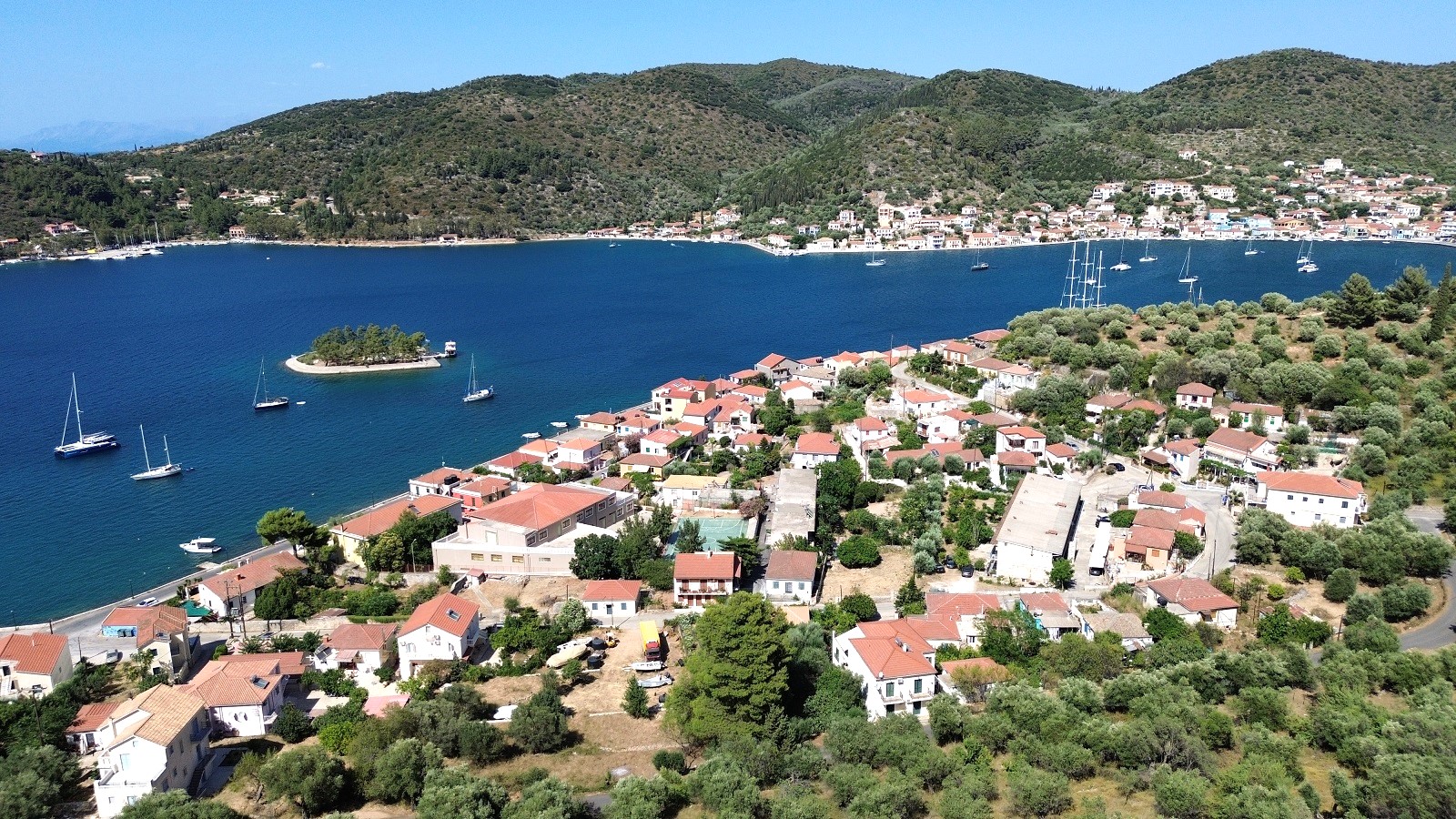 Aerial views of bay with boutique for sale in Ithaca Greece Vathi