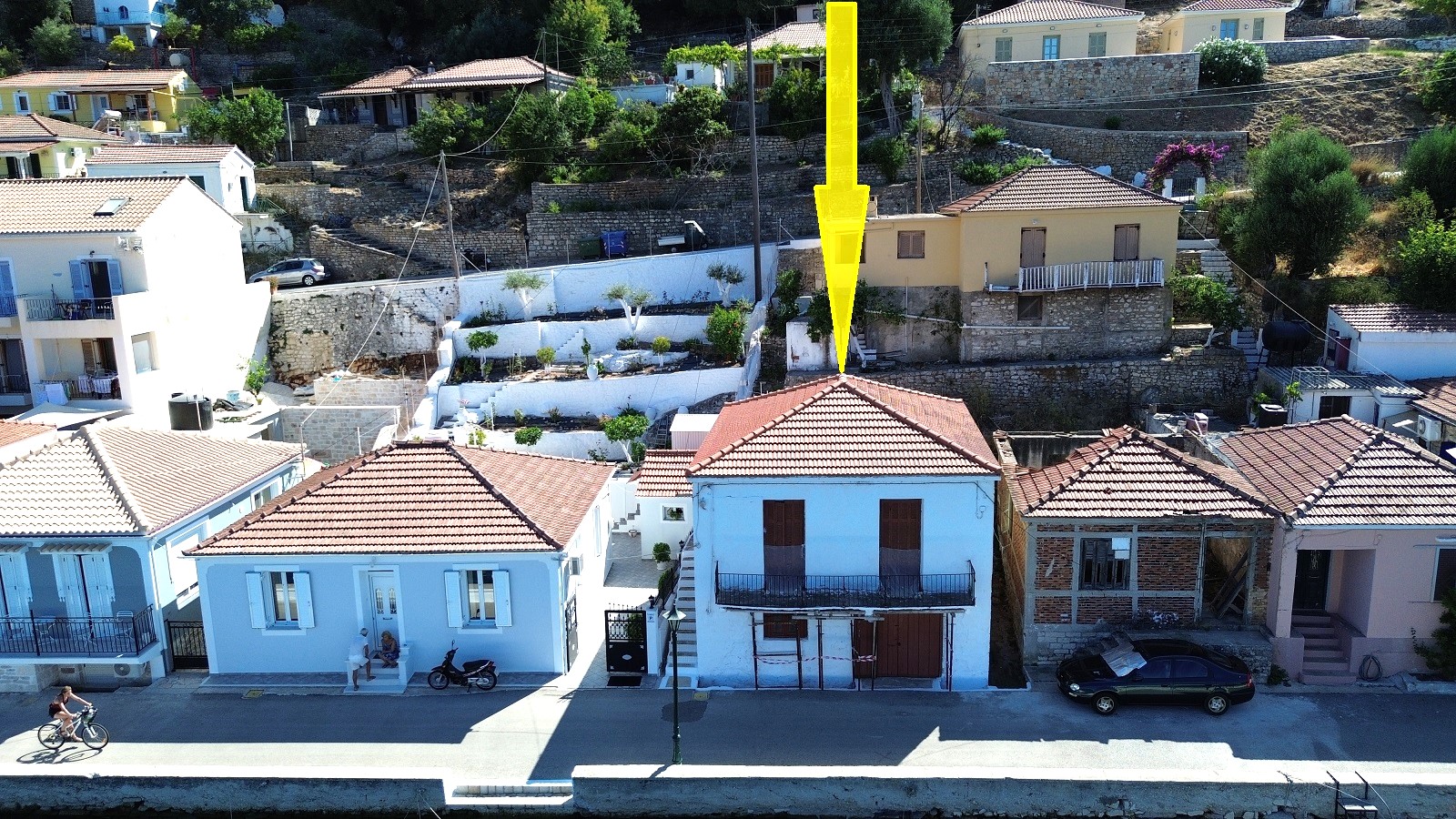 Aerial view and location of house for sale in Ithaca Greece Vathi