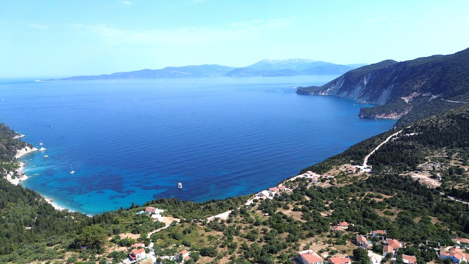 Aerial views from land for sale in Ithaca Greece Platrithya