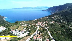 Aerial view and location of plot for sale in Ithaca Greece Platrithya