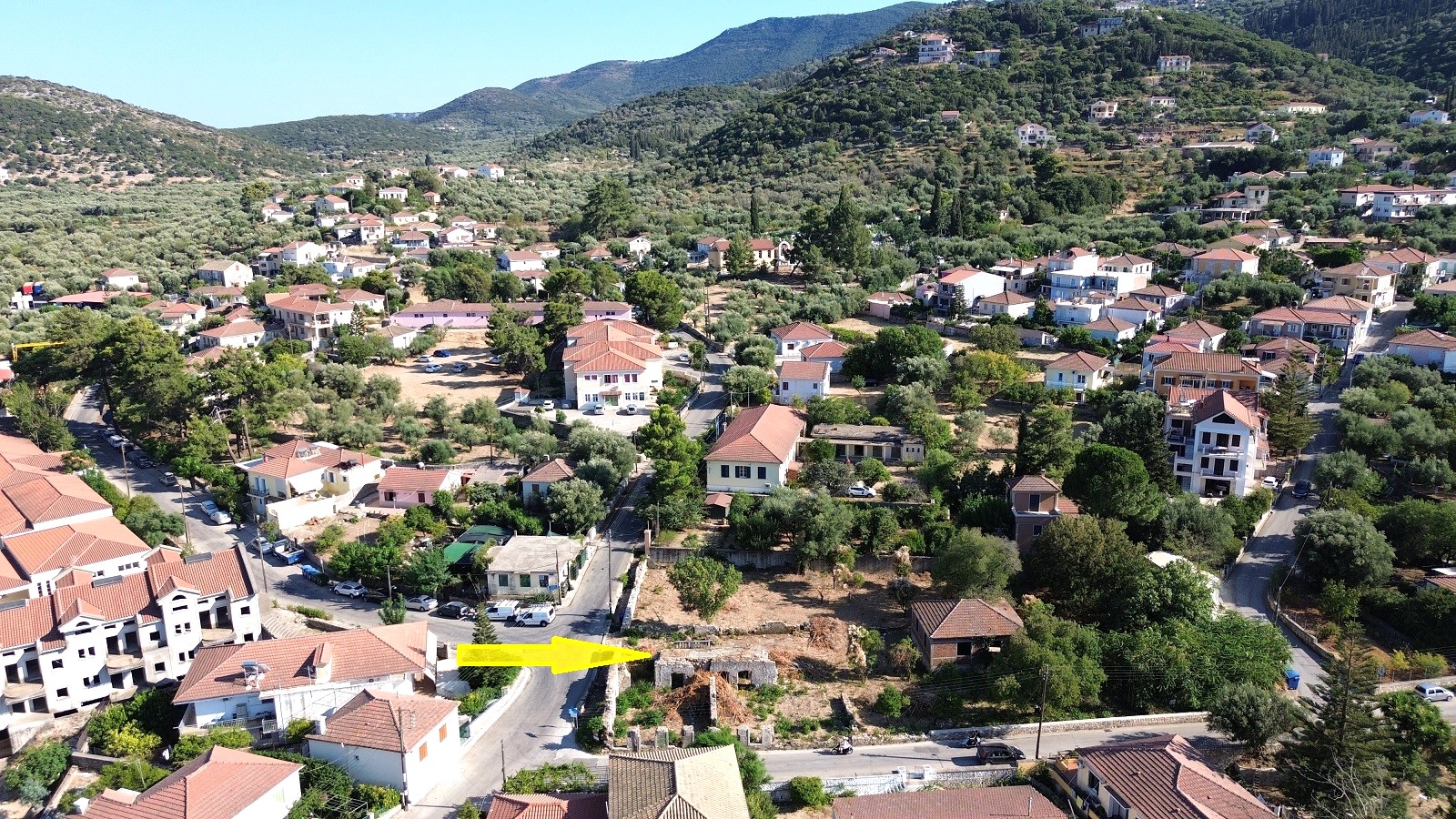 Aerial view and location of land for sale in Ithaca Greece Vathi