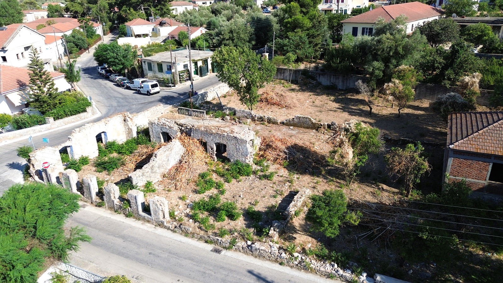 Aerial view of land for sale in Ithaca Greece Vathi