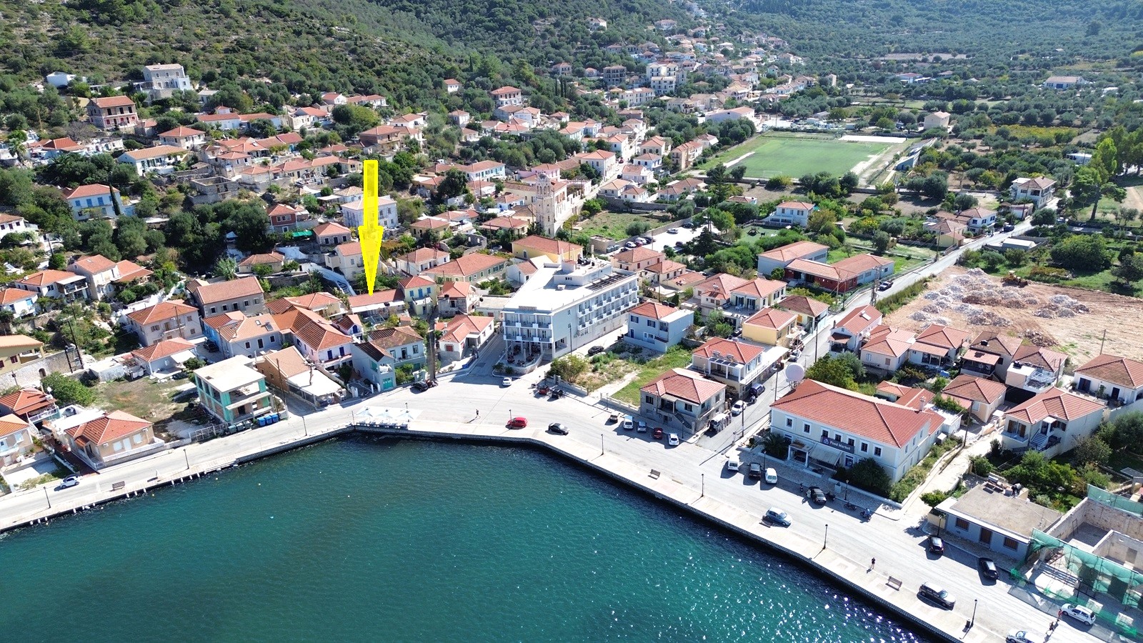 Aerial view and location of house for sale in Ithaca Greece Vathi