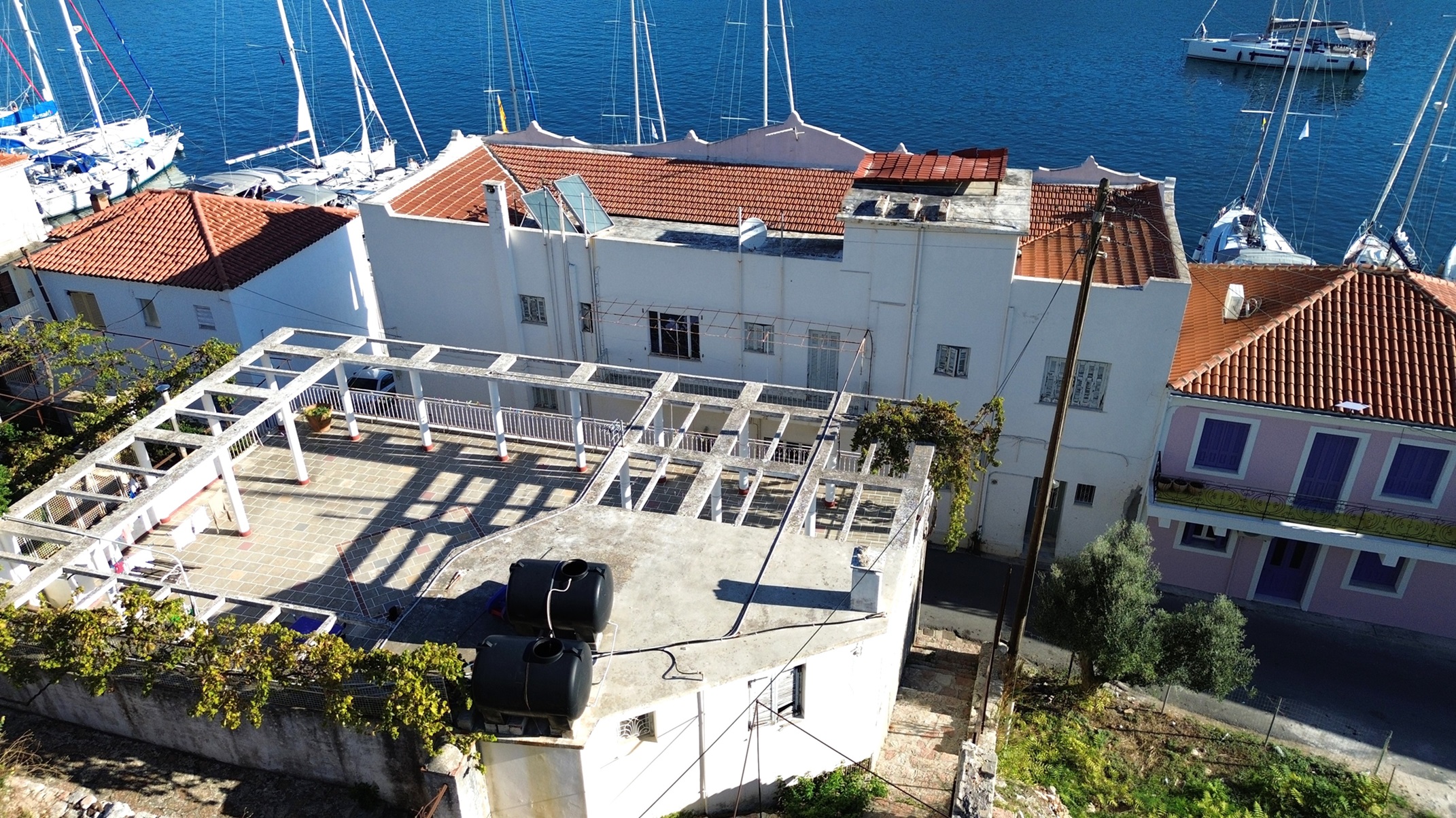 Aerial view of back of house for sale in Ithaca Greece Vathi