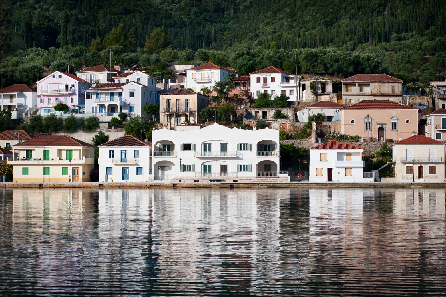 View from sea of house for sale in Ithaca Greece Vathi