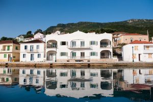 View from sea of house for sale in Ithaca Greece Vathi