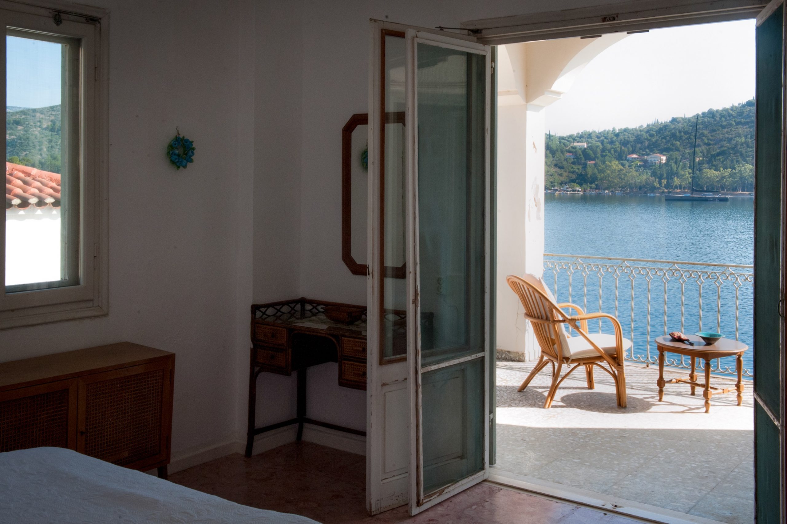 Bedroom with covered veranda of house for sale in Ithaca Greece Vathi