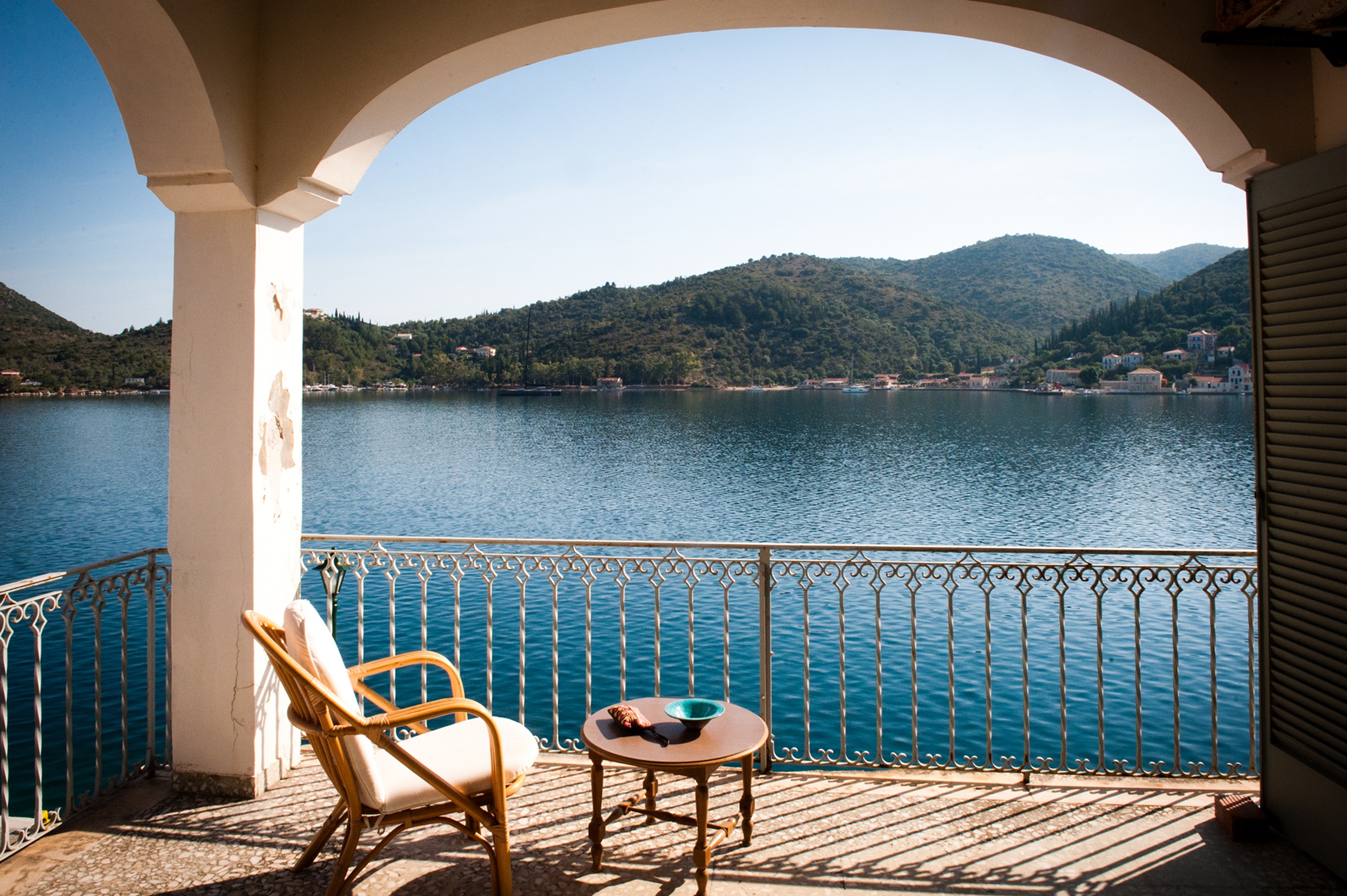 Views from covered veranda of house for sale in Ithaca Greece Vathi