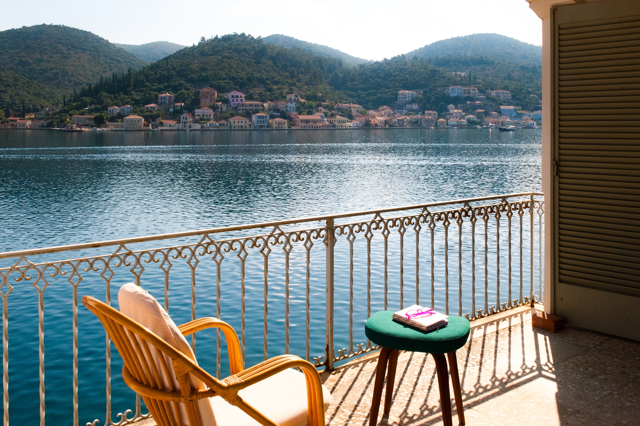 Views from covered veranda of house for sale in Ithaca Greece Vathi