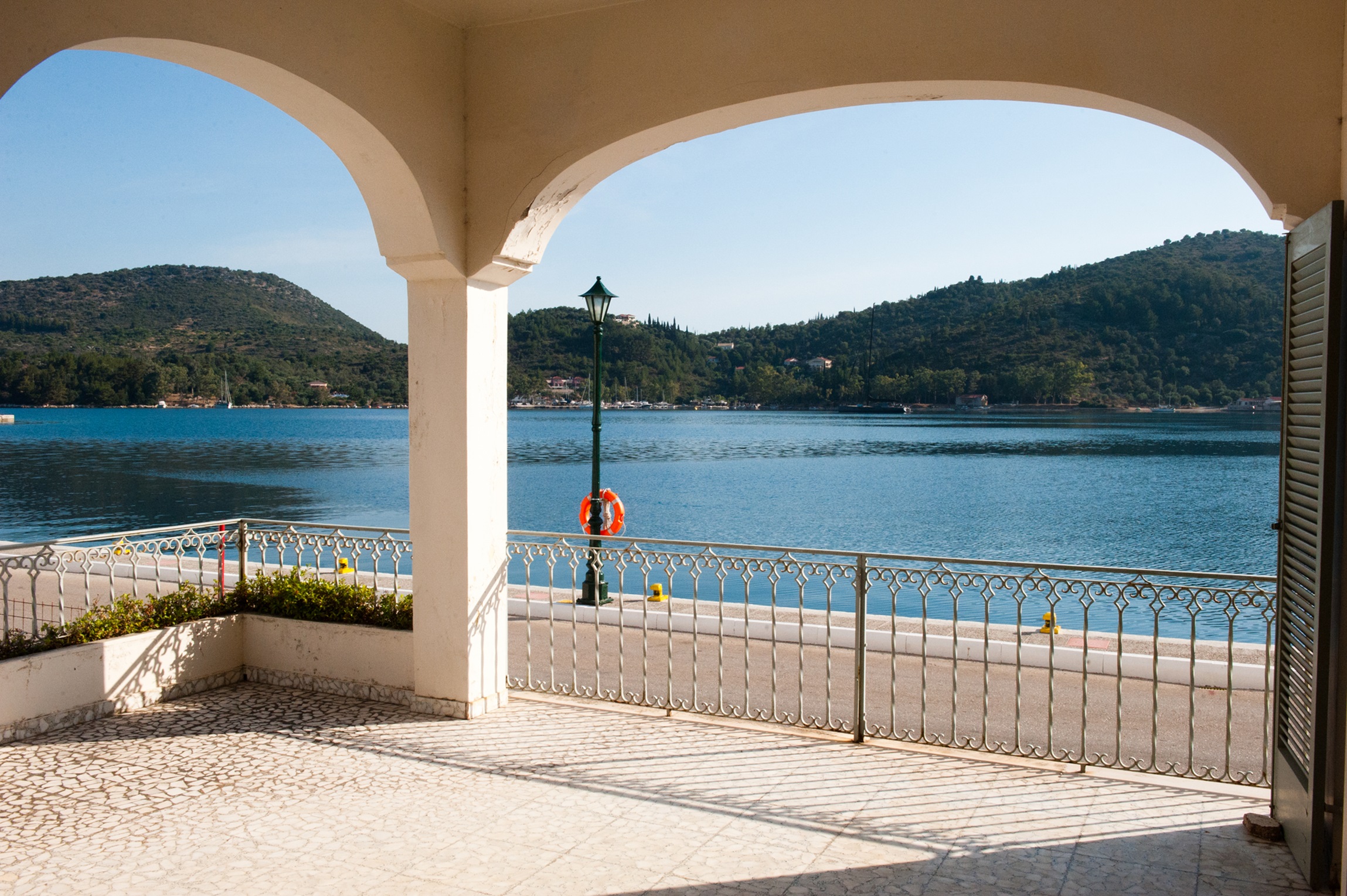 Views from covered veranda of house for sale in Ithaca Greece Vathi