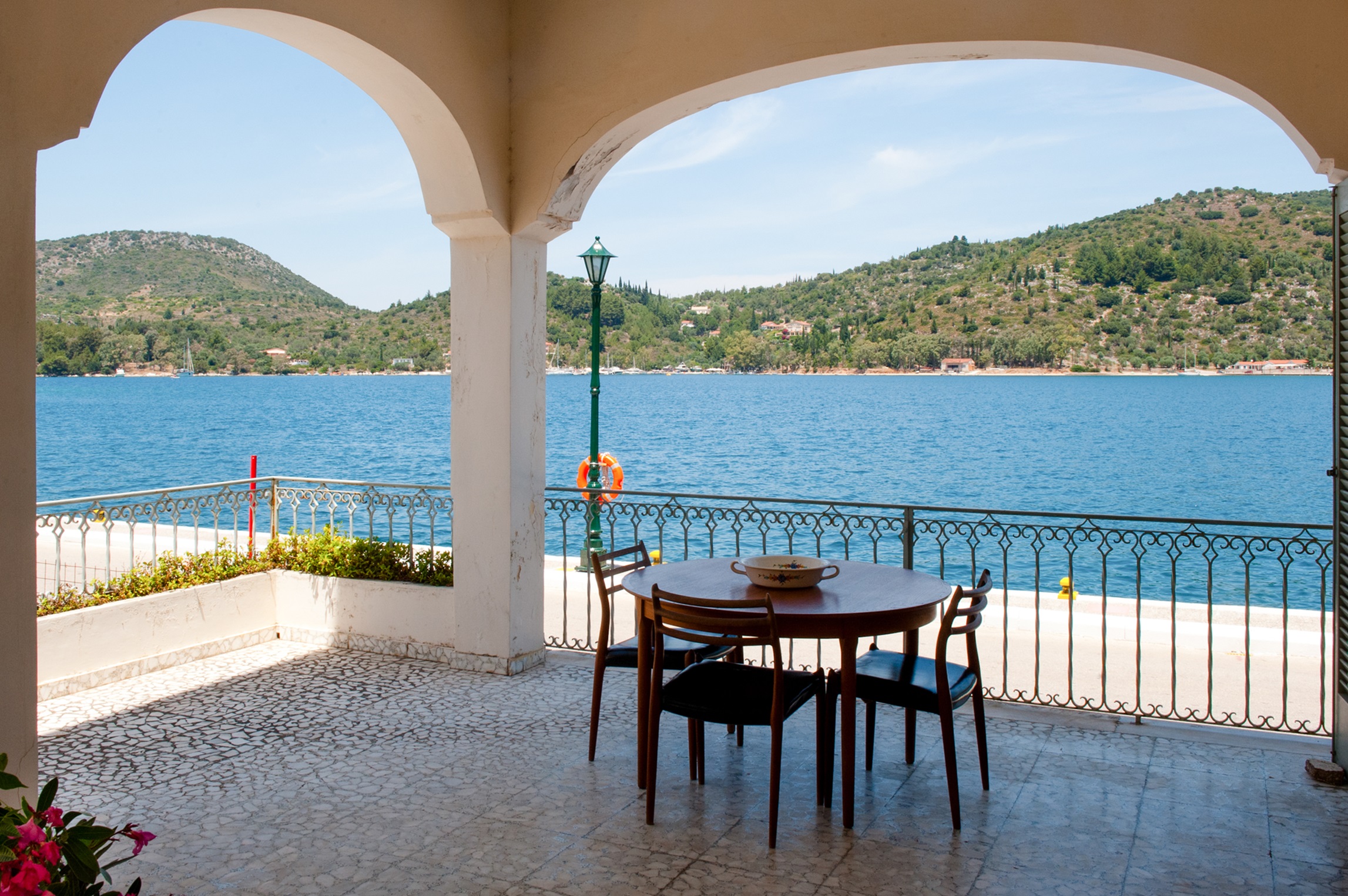 Views from covered veranda of house for sale in Ithaca Greece Vathi