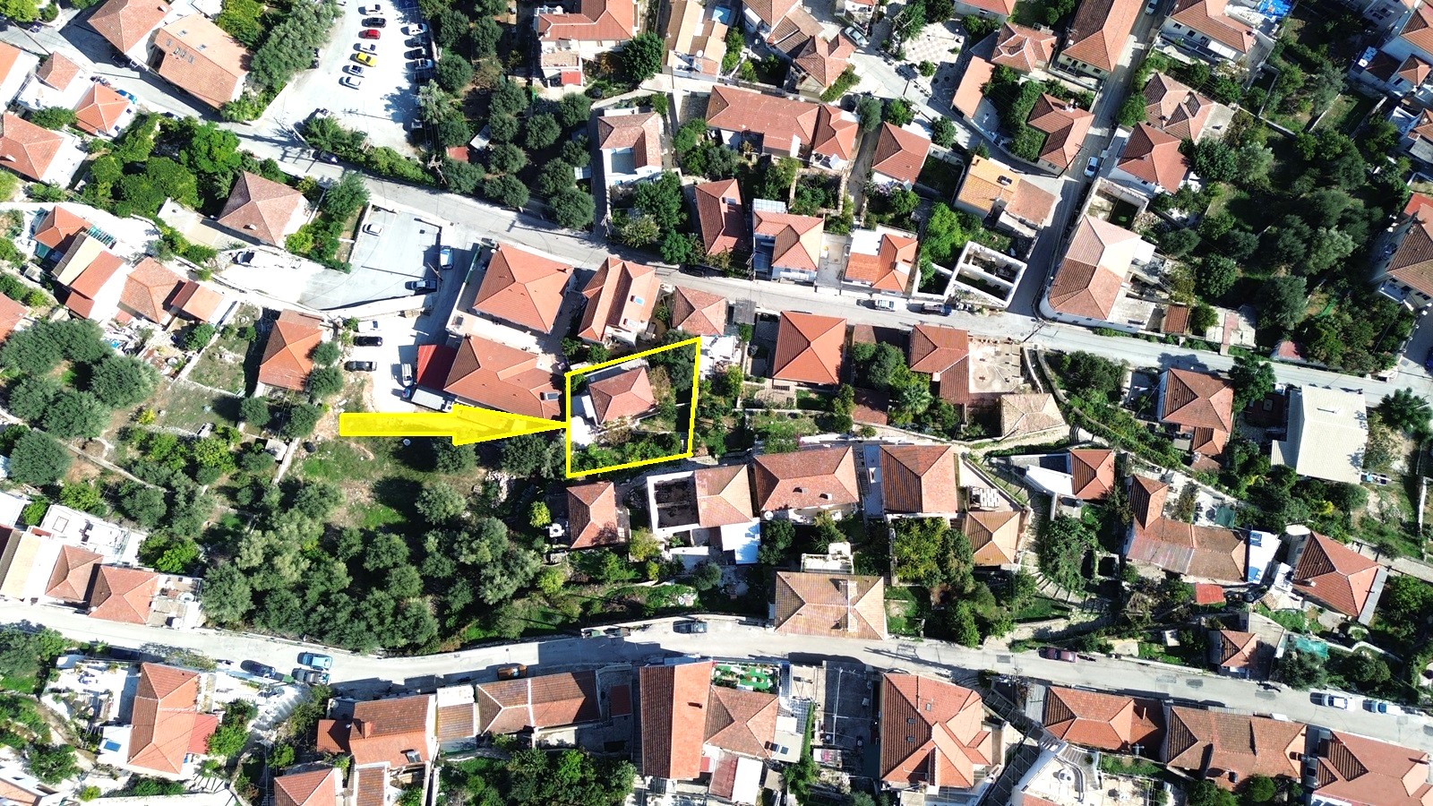 Aerial view with border and location of house for sale in Ithaca Greece Vathi