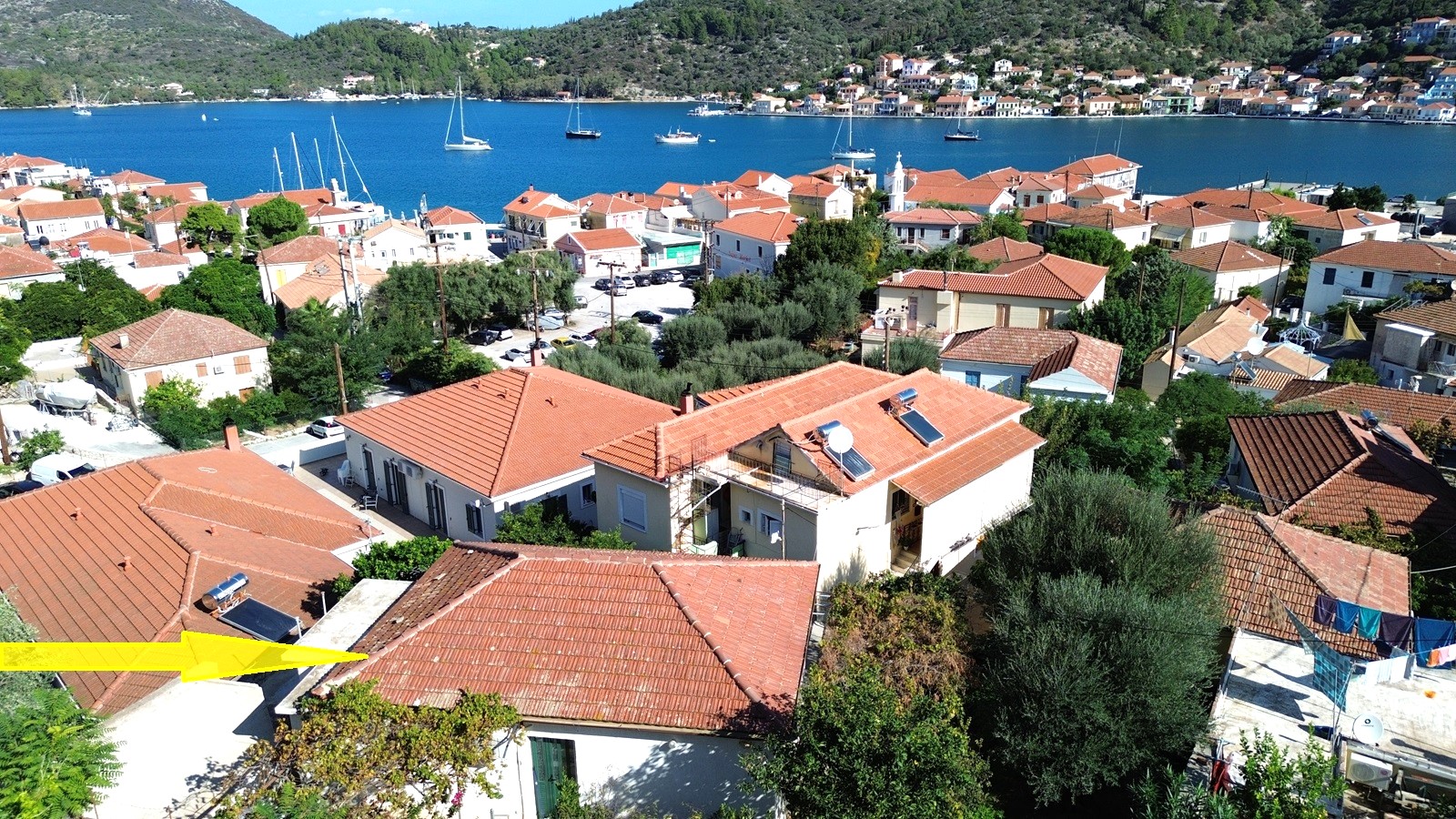 Aerial view and location of house for sale in Ithaca Greece Vathi