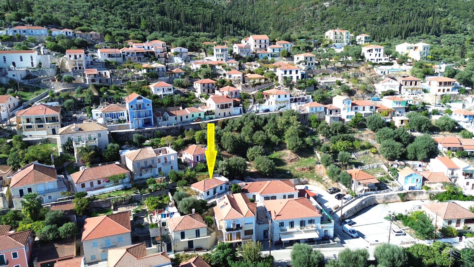 Aerial view and location of house for sale in Ithaca Greece Vathi