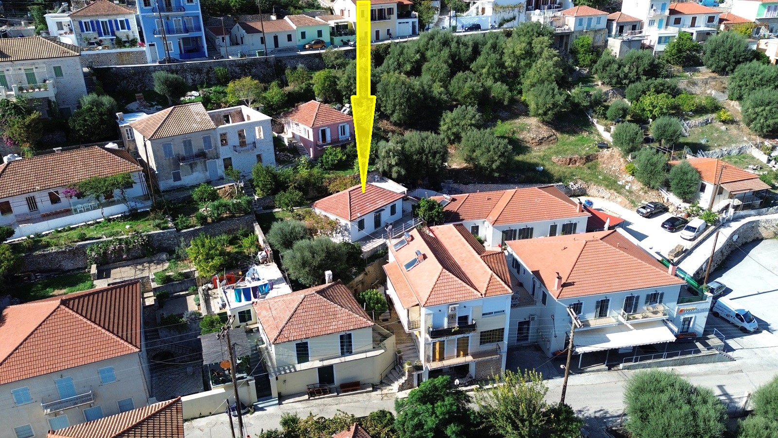 Aerial view and location of house for sale in Ithaca Greece Vathi