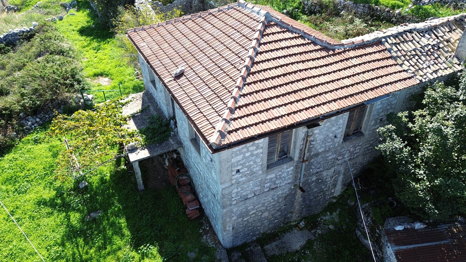 Aerial view of house for sale in Ithaca Greece Anoghi