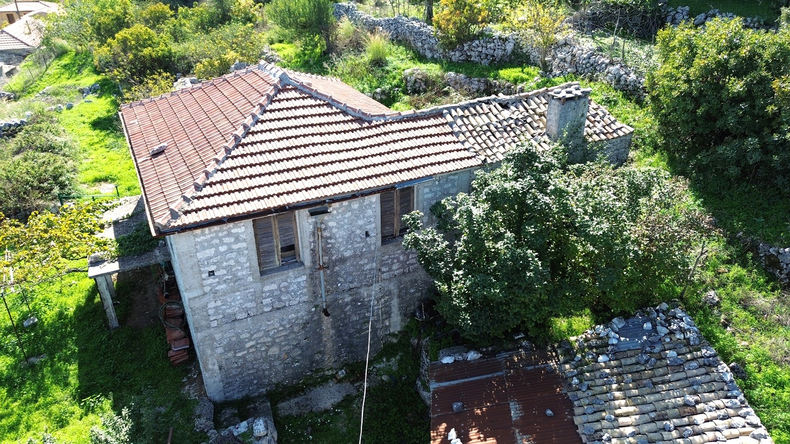 Aerial view of house for sale in Ithaca Greece Anoghi