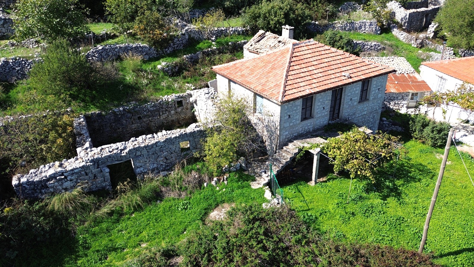 Aerial view of house for sale in Ithaca Greece Anoghi