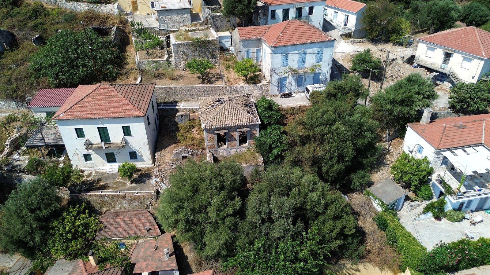 Aerial view of house for sale in Ithaca Greece Kioni