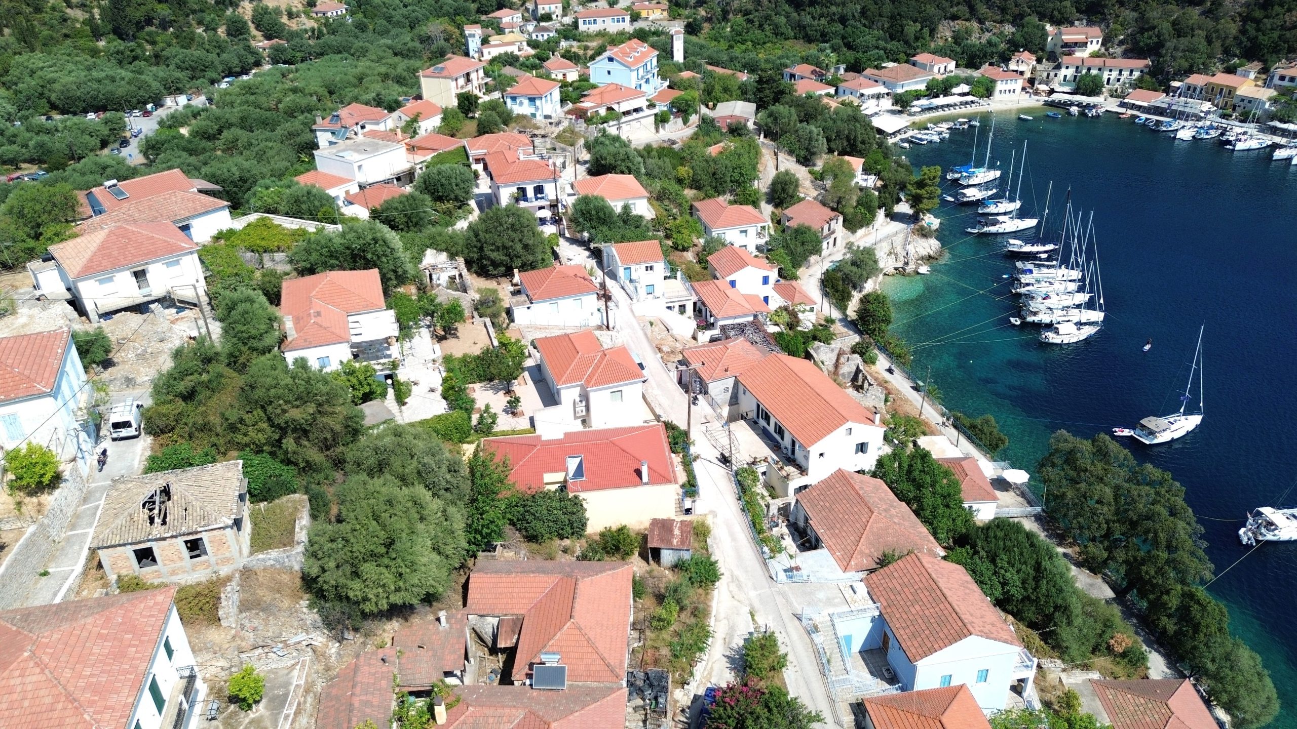 Aerial view of house for sale in Ithaca Greece Kioni