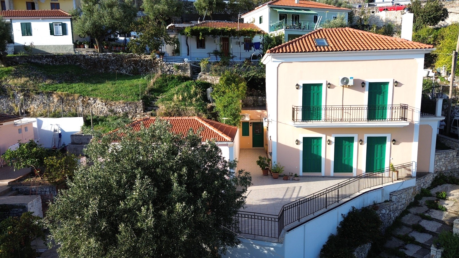 Aerial view of house for sale in Ithaca Greece Perachori