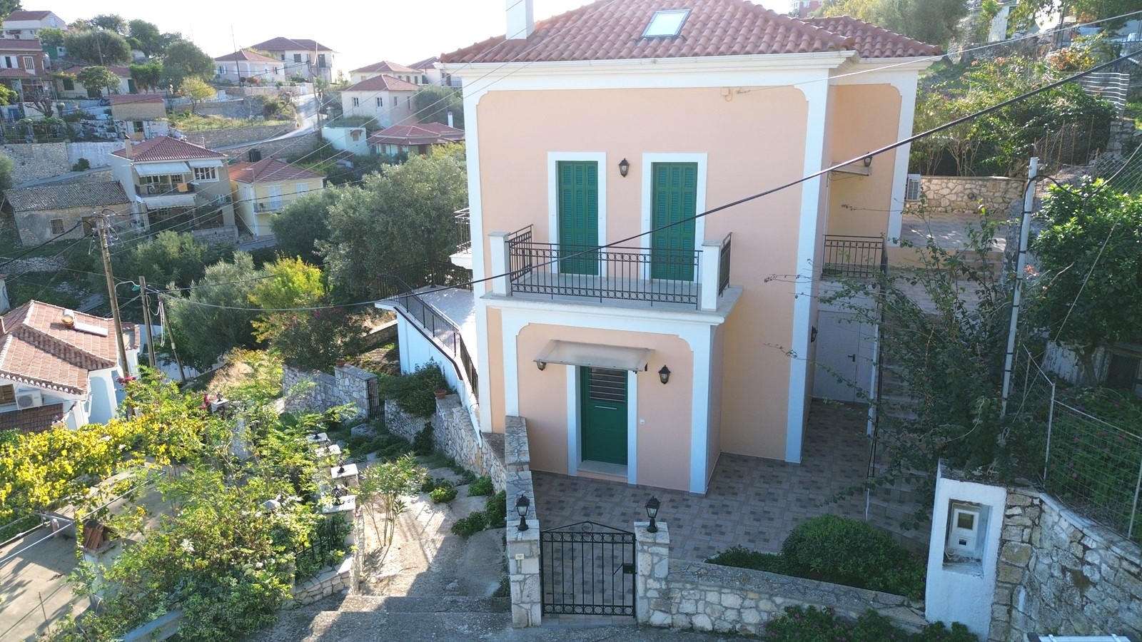 Aerial view of house for sale in Ithaca Greece Perachori