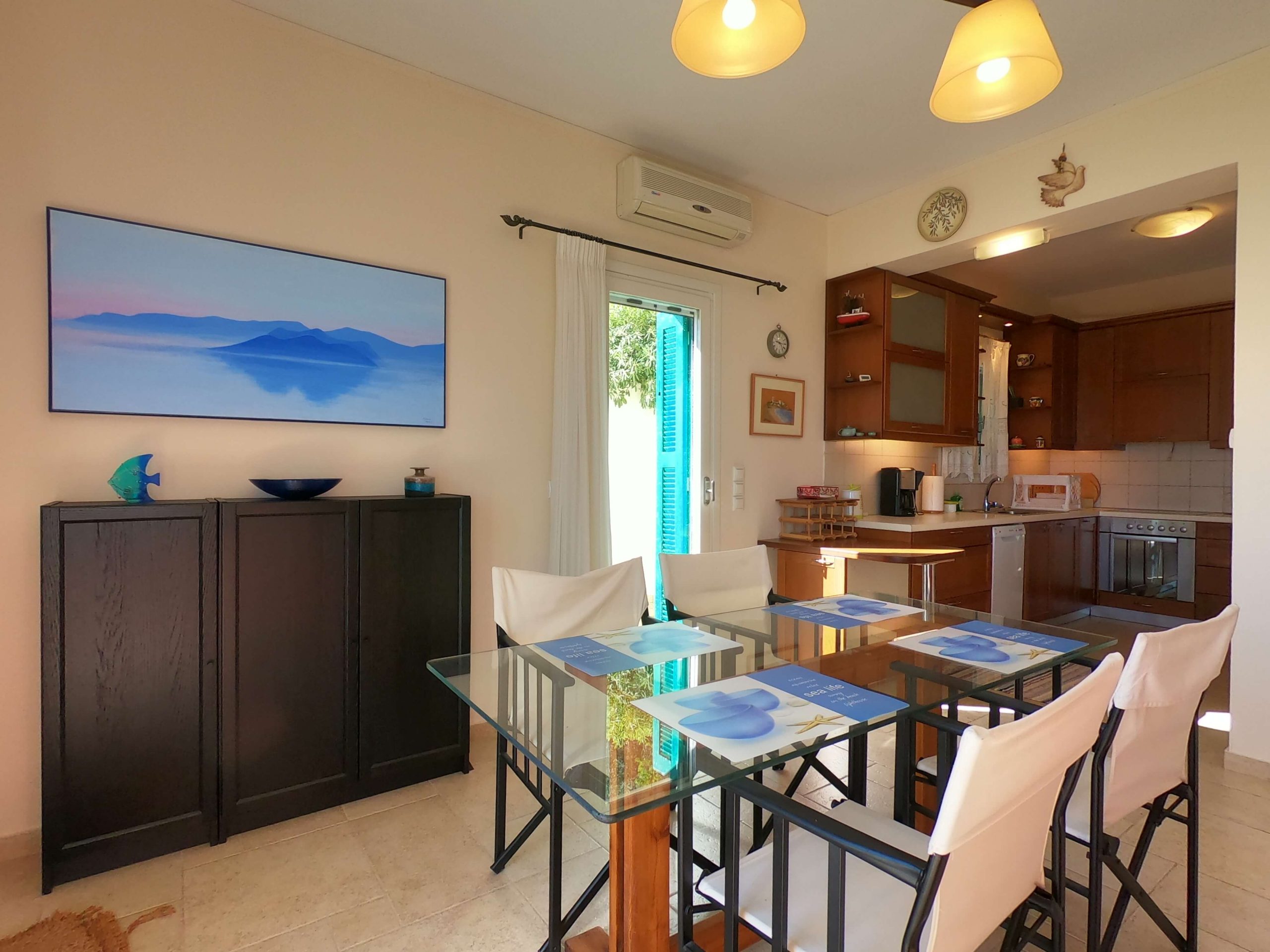 Dining and kitchen area of house for sale in Ithaca Greece Perachori