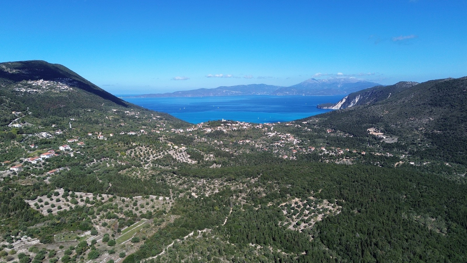 Aerial views of the surrounding area of house for sale in Ithaca Greece Stavros