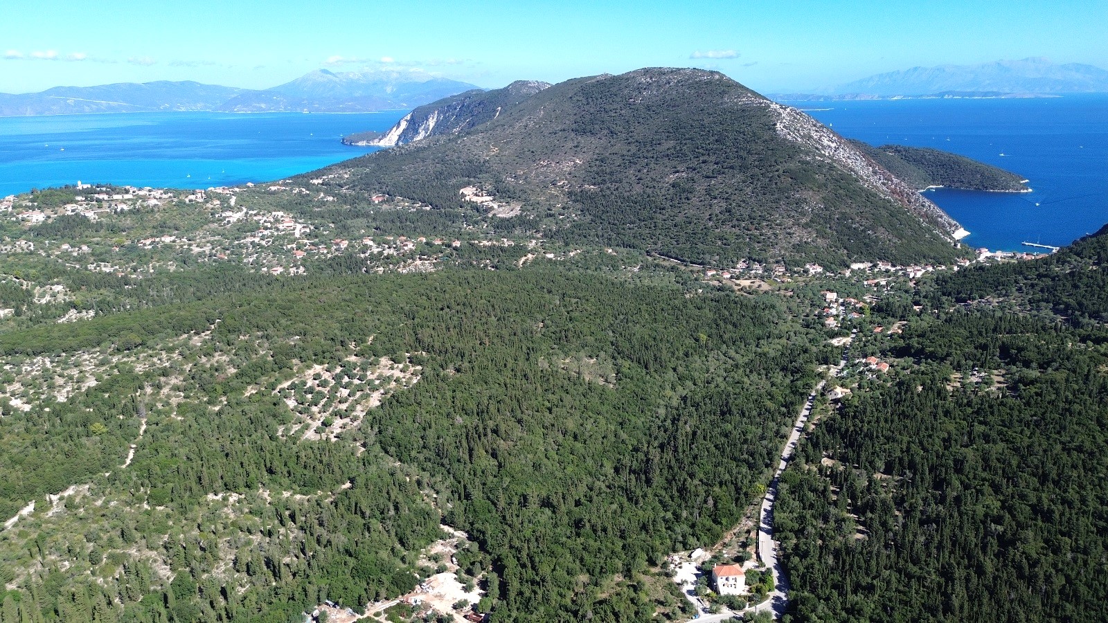 Aerial views of the surrounding area of house for sale in Ithaca Greece Stavros