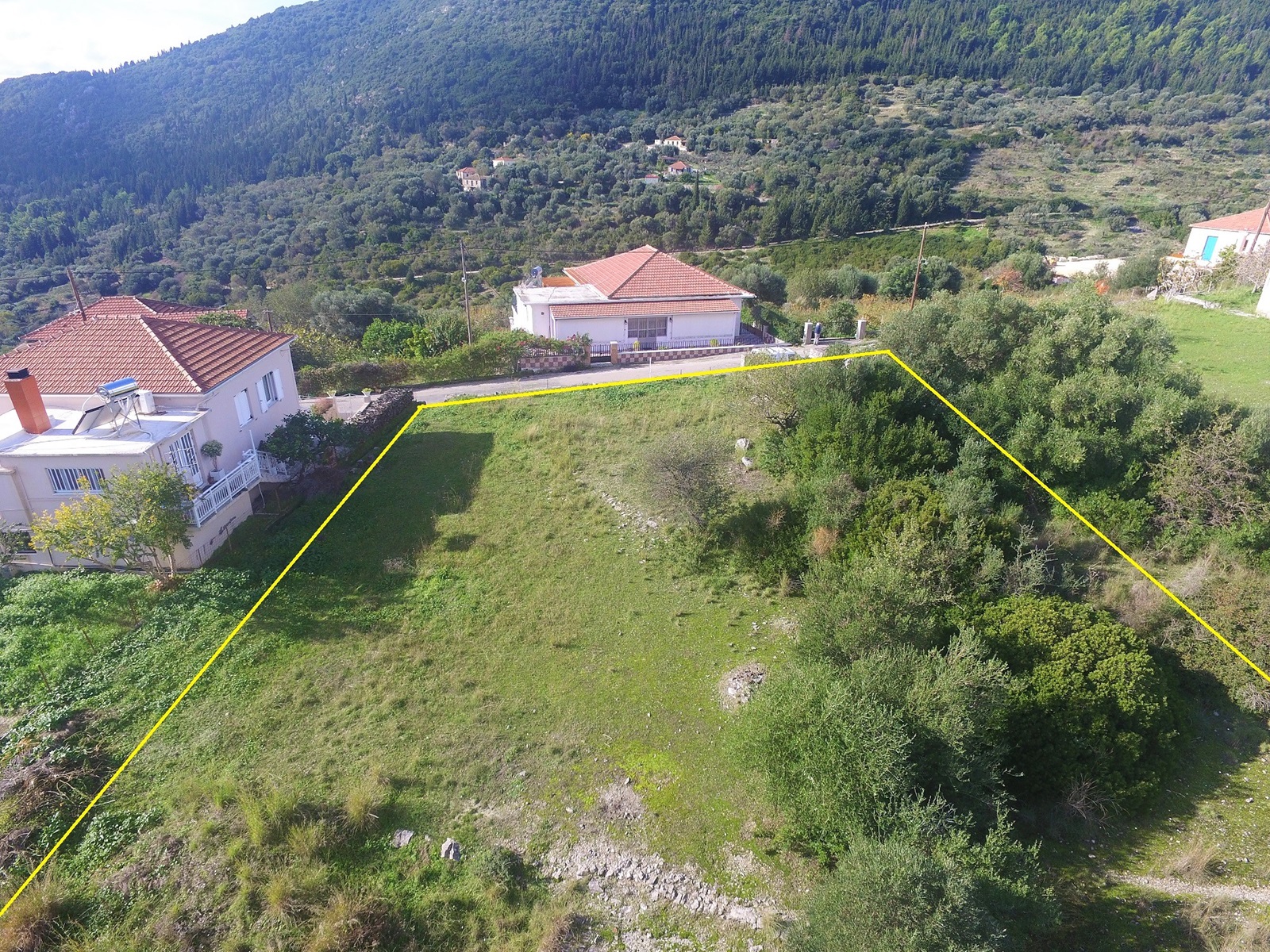 Aerial view and border of land for sale in Ithaca Greece Stavros