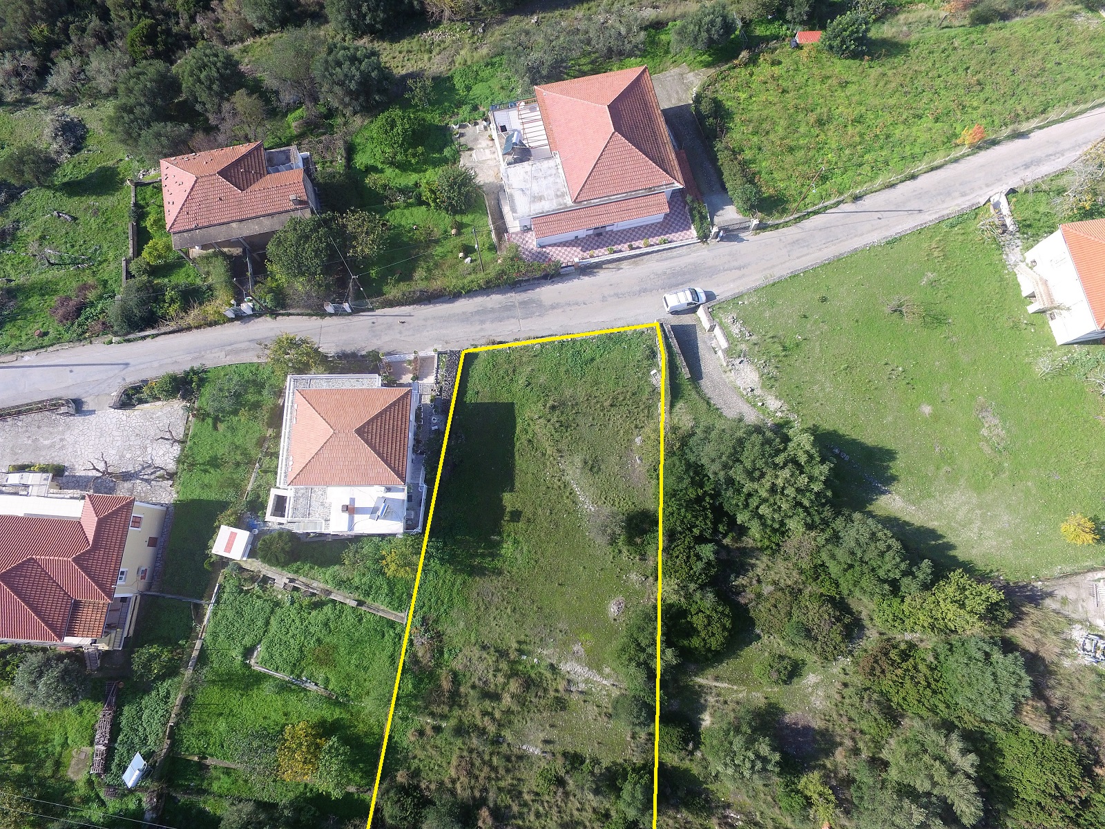 Aerial view and border of land for sale in Ithaca Greece Stavros