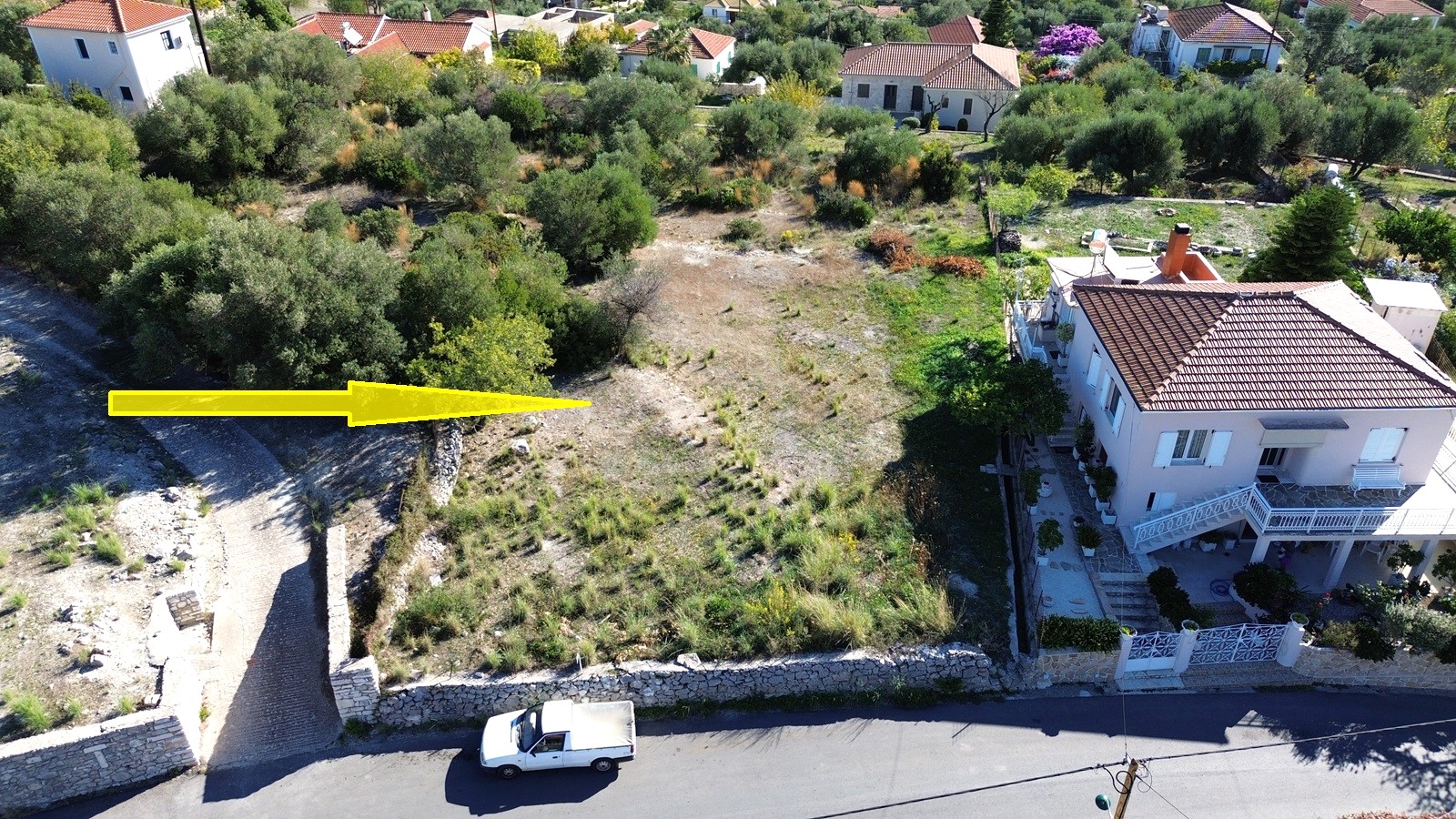 Aerial view and location of land for sale in Ithaca Greece Stavros