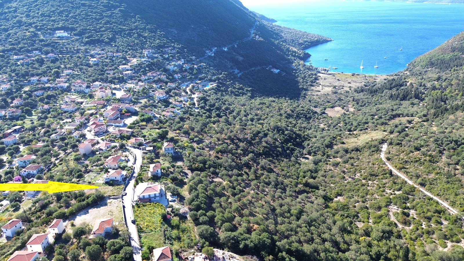 Aerial view and location of land for sale in Ithaca Greece Stavros