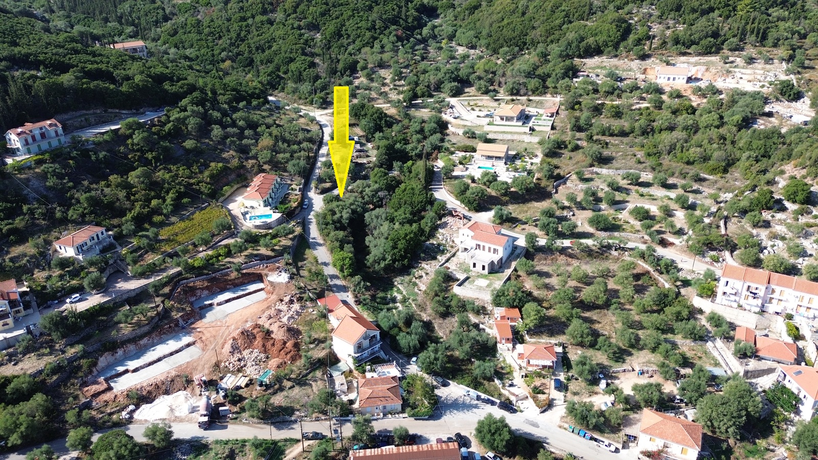 Aerial view and location of land for sale in Ithaca Greece Vathi