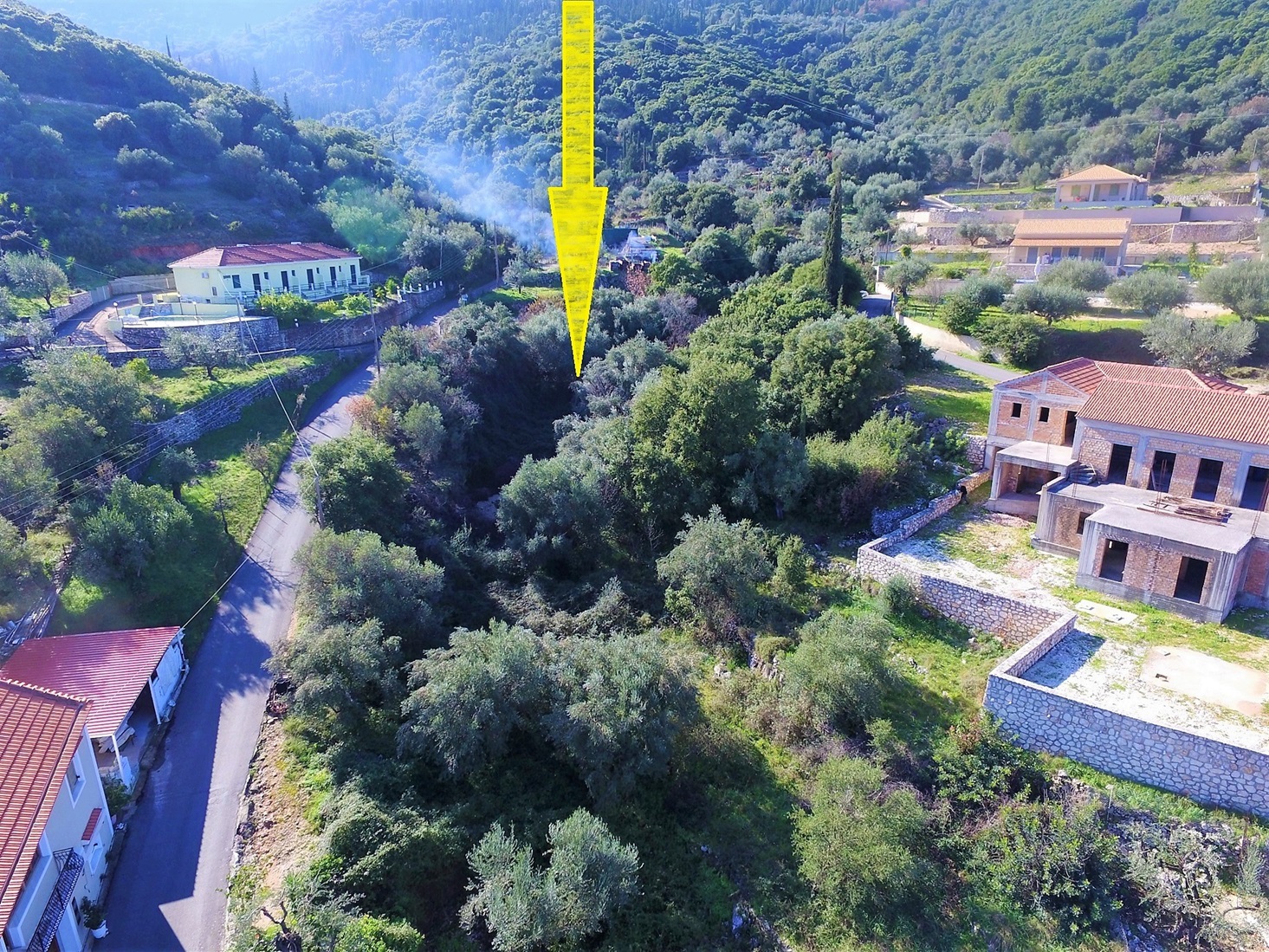 Aerial and location of land for sale in Ithaca Greece Vathi