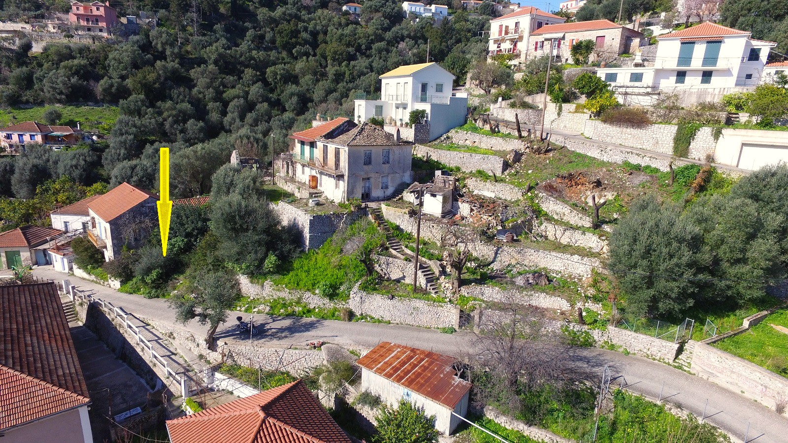 Aerial view and location of land for sale in Ithaca Greece Kioni