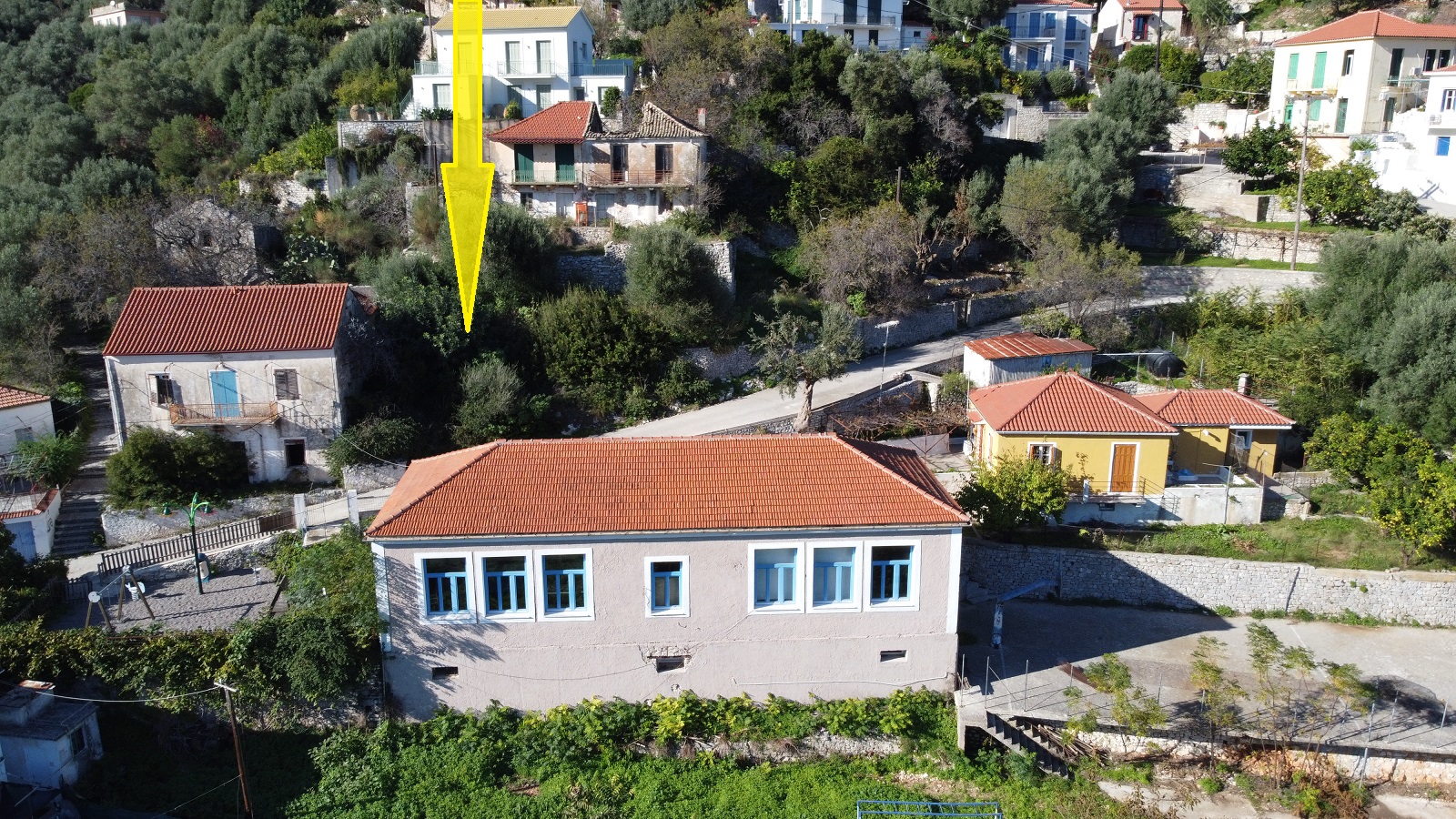 Aerial view and location of land for sale in Ithaca Greece Kioni